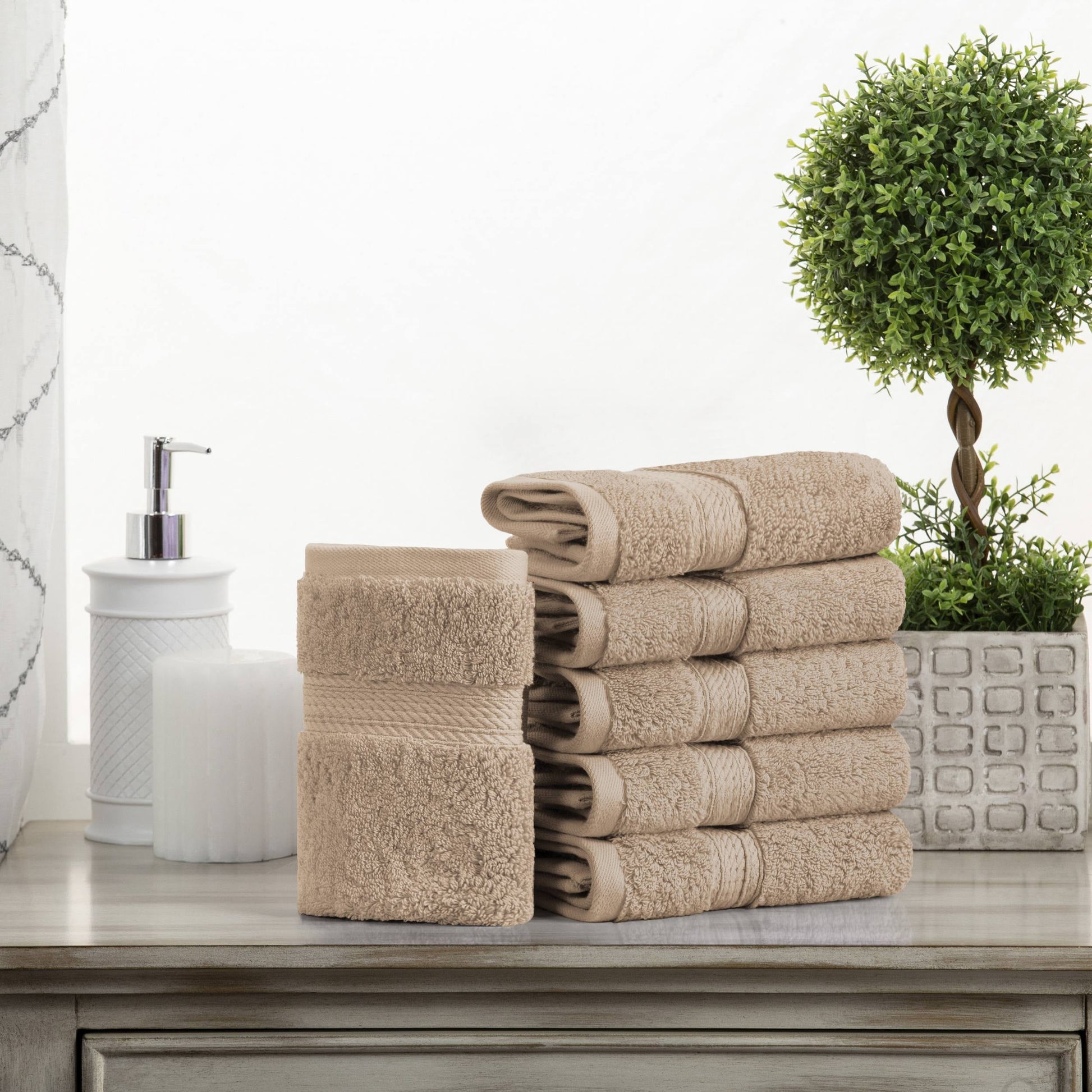 Superior 800 GSM Egyptian Cotton 4-Piece Hand Towel Set, Soft Ultra Absorbent Towels, Stone