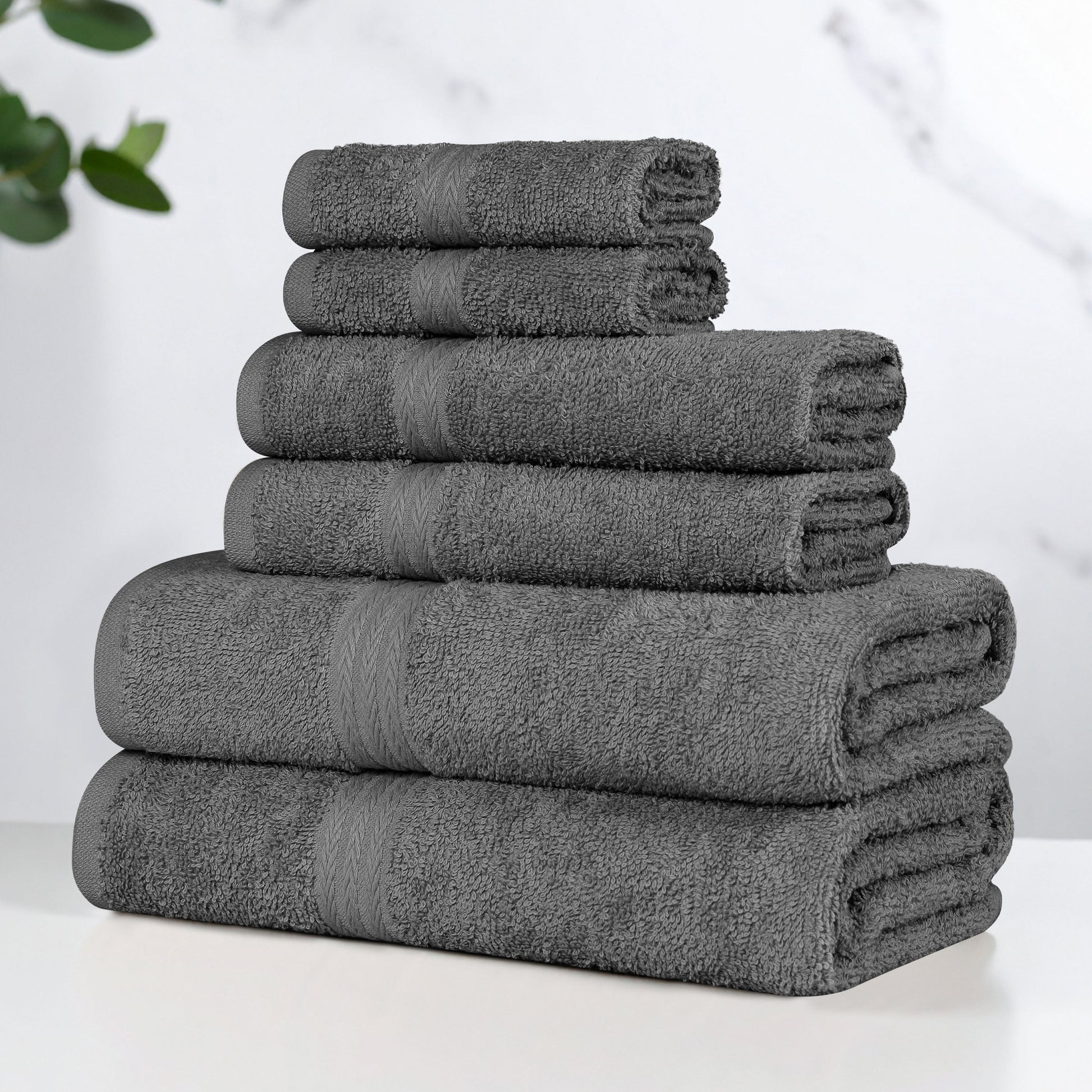 Superior Miami 100% Cotton Lightweight 6-Piece Towel Set, Charcoal