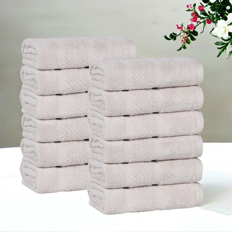 Superior Mile Smart Twist Cotton Medium Weight Face Towels Washcloths, Set of 12, Ultra Absorbant Towels, Silver