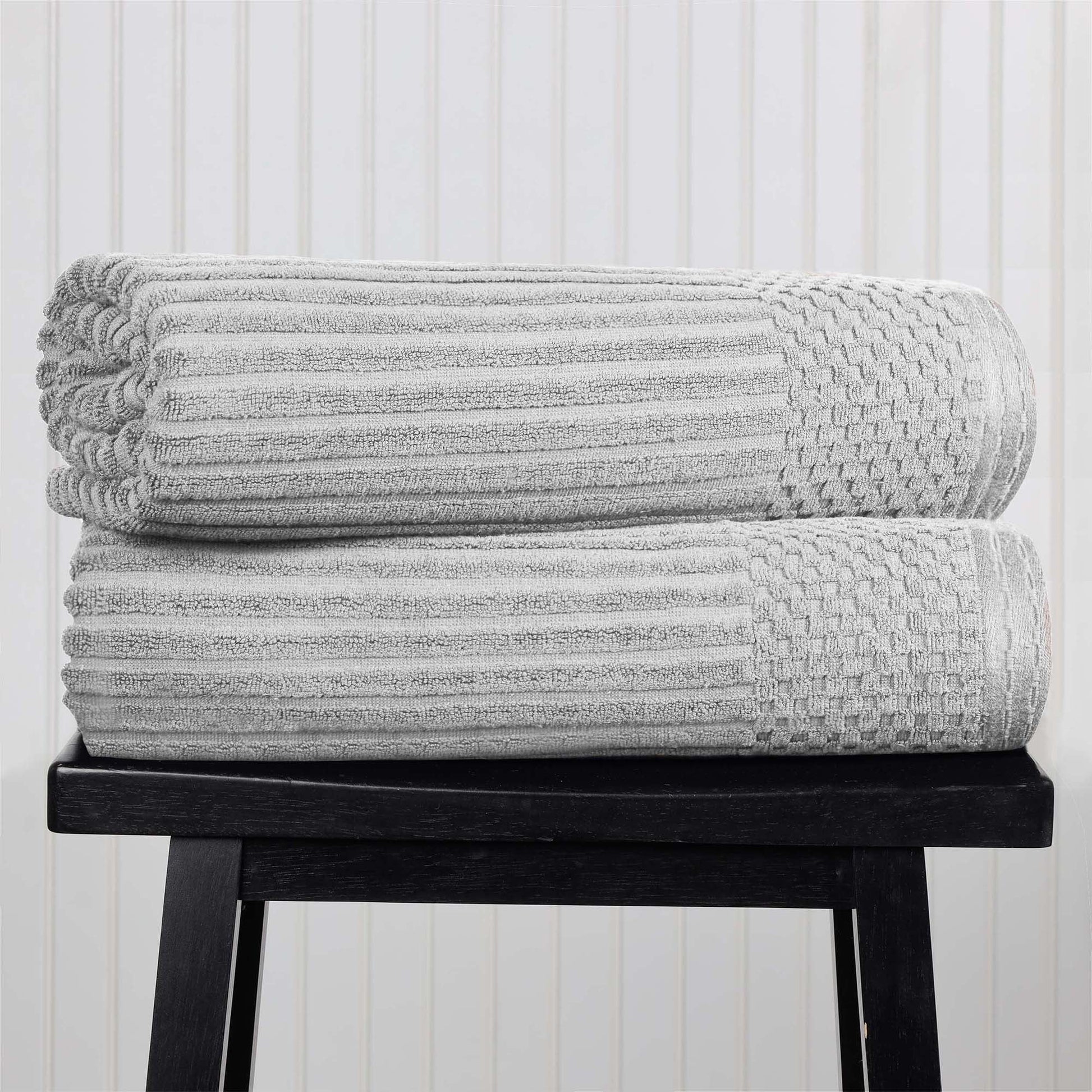 Superior Soho Ribbed Cotton Absorbent Bath Sheet Set of 2, Silver