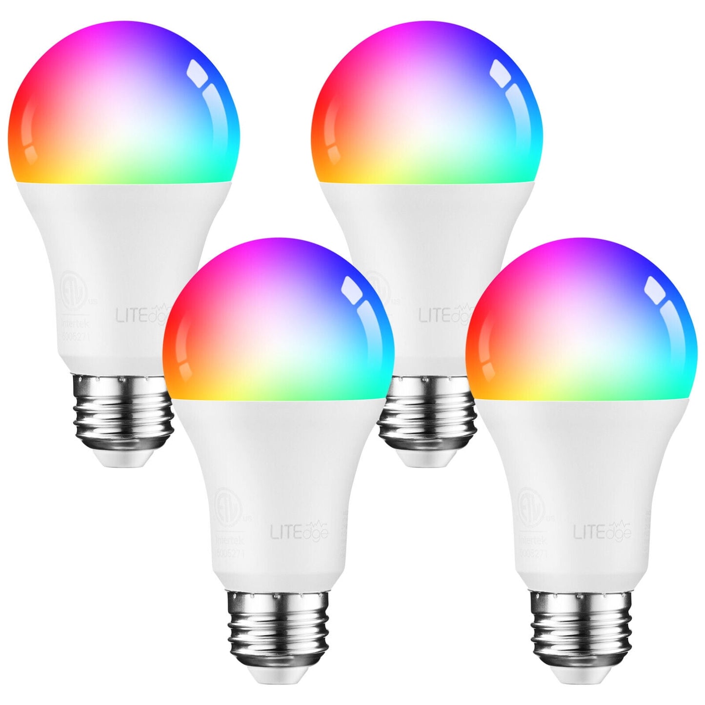 4 Pack A19 A19 Smart LED Light Bulbs, WiFi & Bluetooth, 60W Equiv, E26 Base, 2000K-5000K RGBCW Full Color Changing Smart Bulb