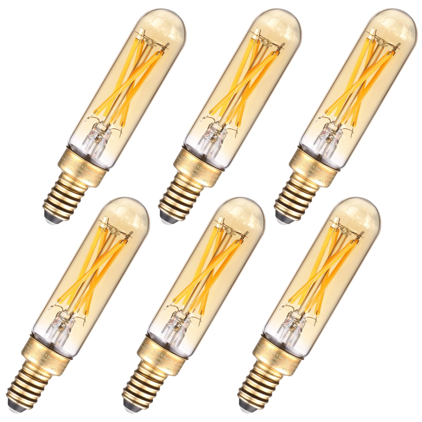 TORCHSTAR 6Pack T25 Tubular Edison Bulbs, Dimmable T6 LED Bulb, E12 Candelabra Bulb, 4.5W(25W Equiv.), for Chandelier, Wall Lamps, Amber Warm Glass