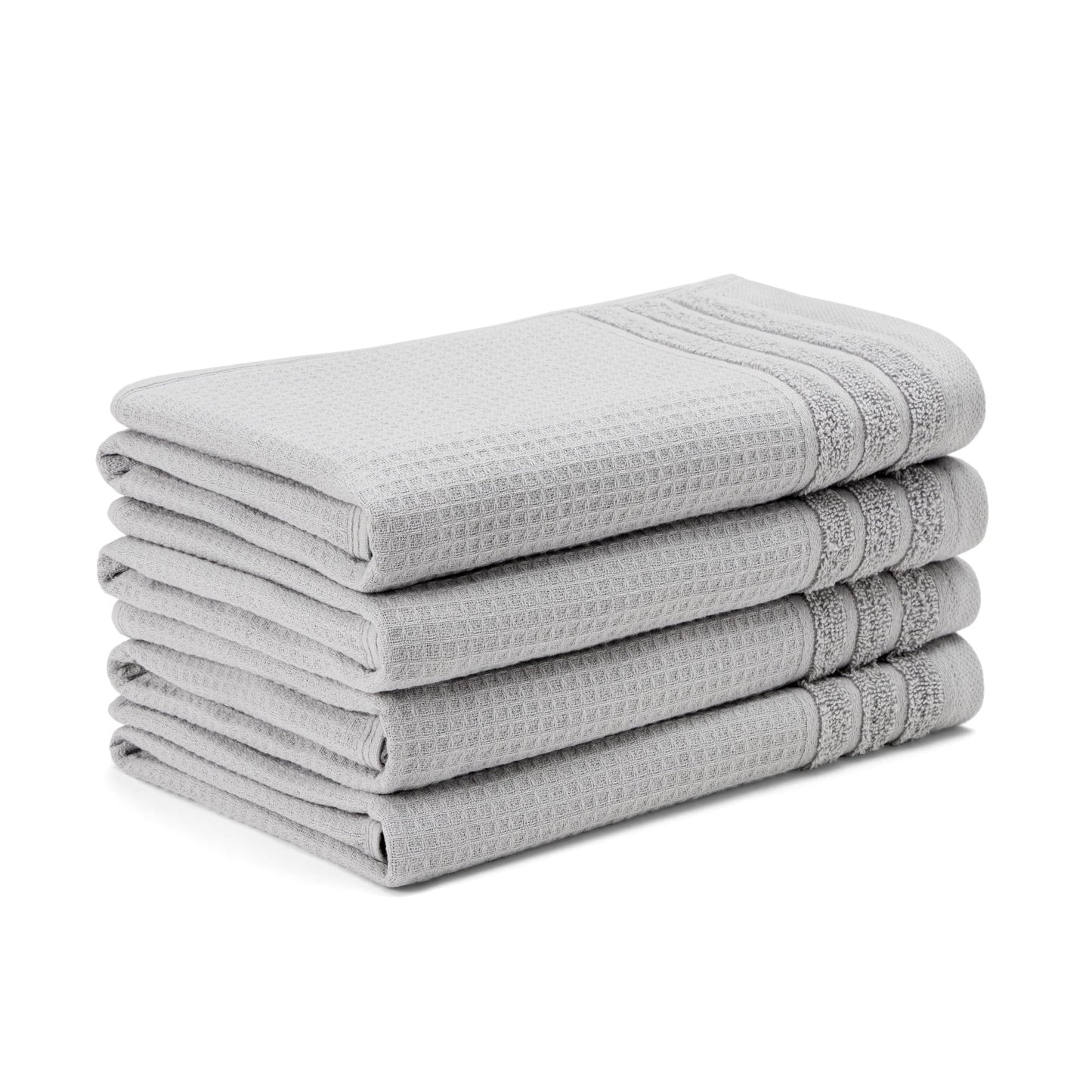 TOWN & COUNTRY BASICS 4-Piece Waffle Woven Terry Stripe Hand Towel Set, 20"x30", 100% Cotton, Quick Dry, Gray