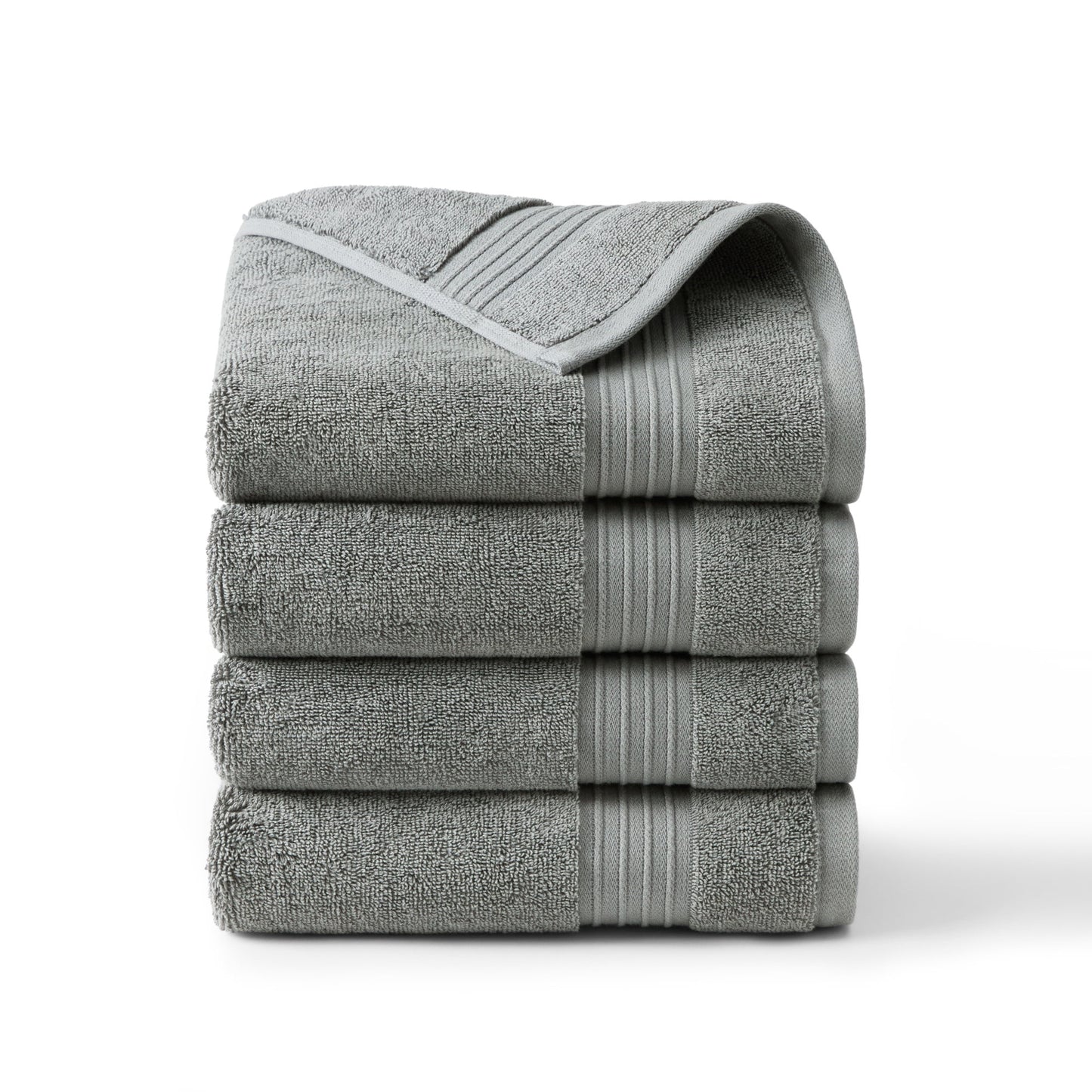 TOWN & COUNTRY EVERYDAY 4-Piece Solid Dobby Border Hand Towel Set, 20"x30", 100% Cotton, Plush & Absorbent 650GSM, Grey