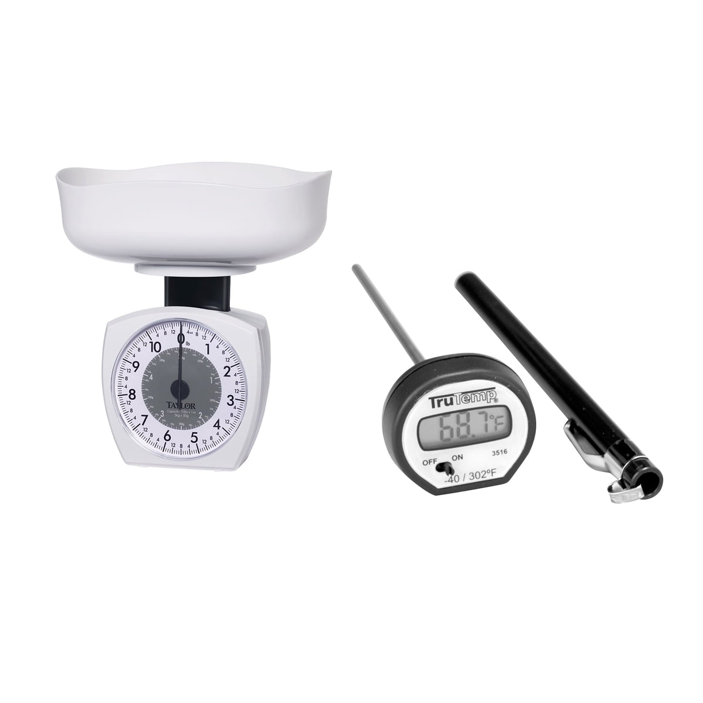 Taylor 3701KL Stainless Steel Kitchen Food Scale & 3516 Digital Instant Read Meat Thermometer
