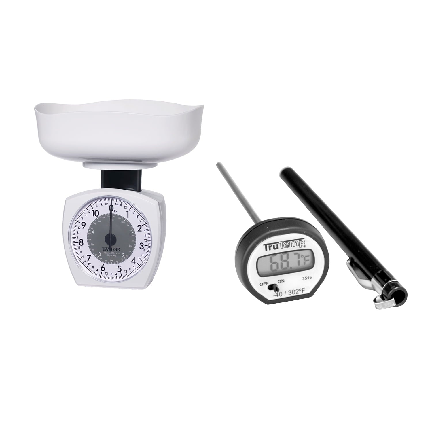 Taylor 3701KL Stainless Steel Kitchen Food Scale & 3516 Digital Instant Read Meat Thermometer