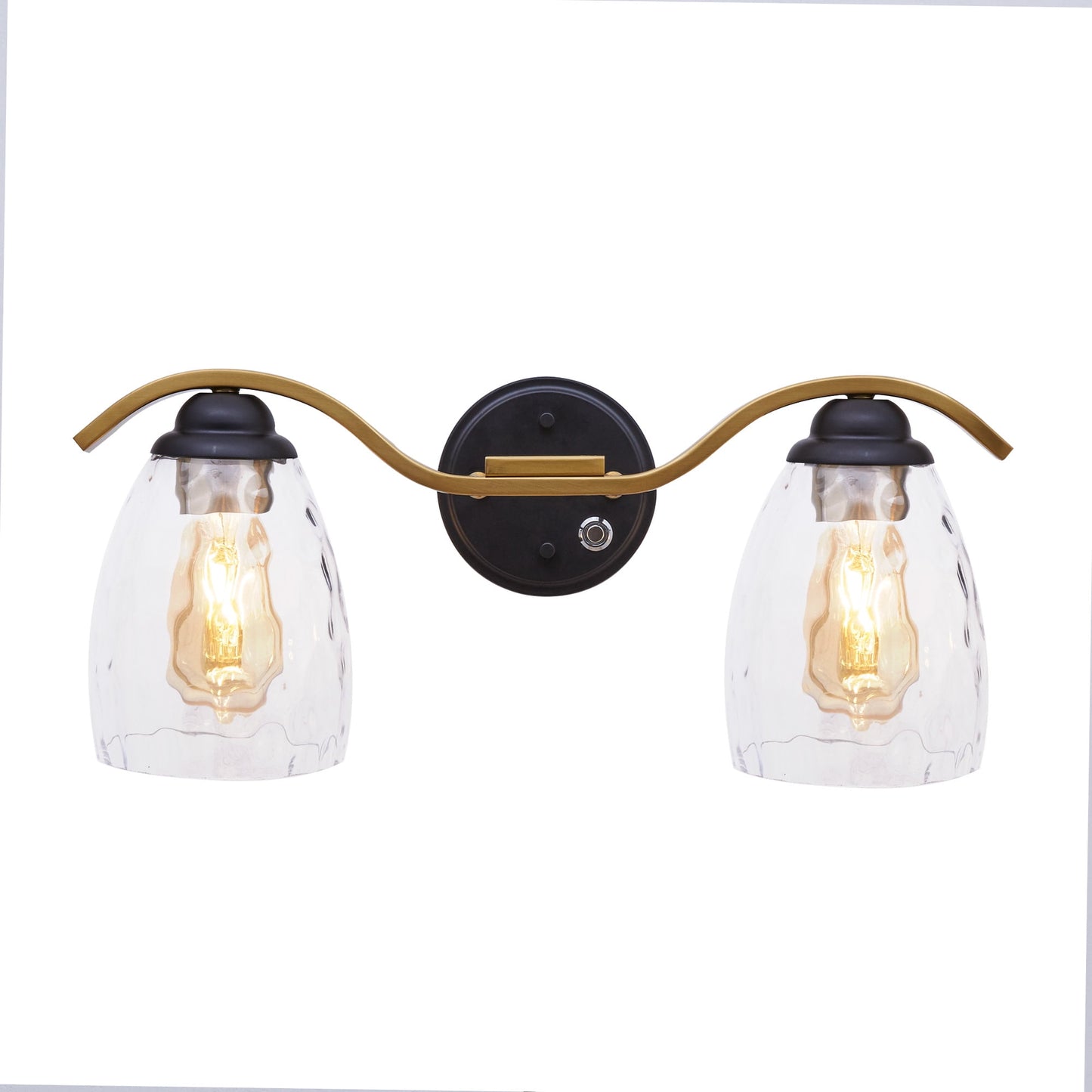 Heidi 2-Light Bathroom Vanity Wall Sconce Light with 3-Stage Touch Dimmer & Clear Hammered Glass Cloche Shades, Black/Brass