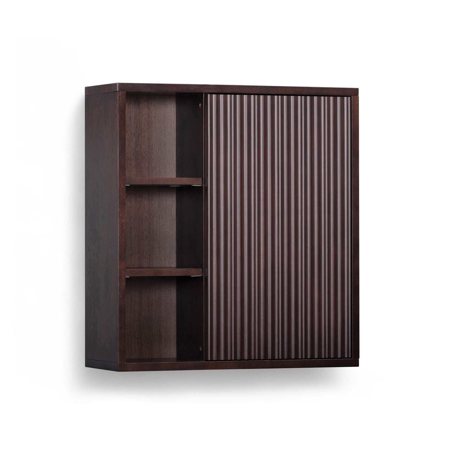 Tremolo Dual Storage Wall Cabinet, Espresso â€“ Teamson Home: Solid Wood Wall-Mount Frame, Open & Closed Compartments with Fluted Fronts for Bathroom