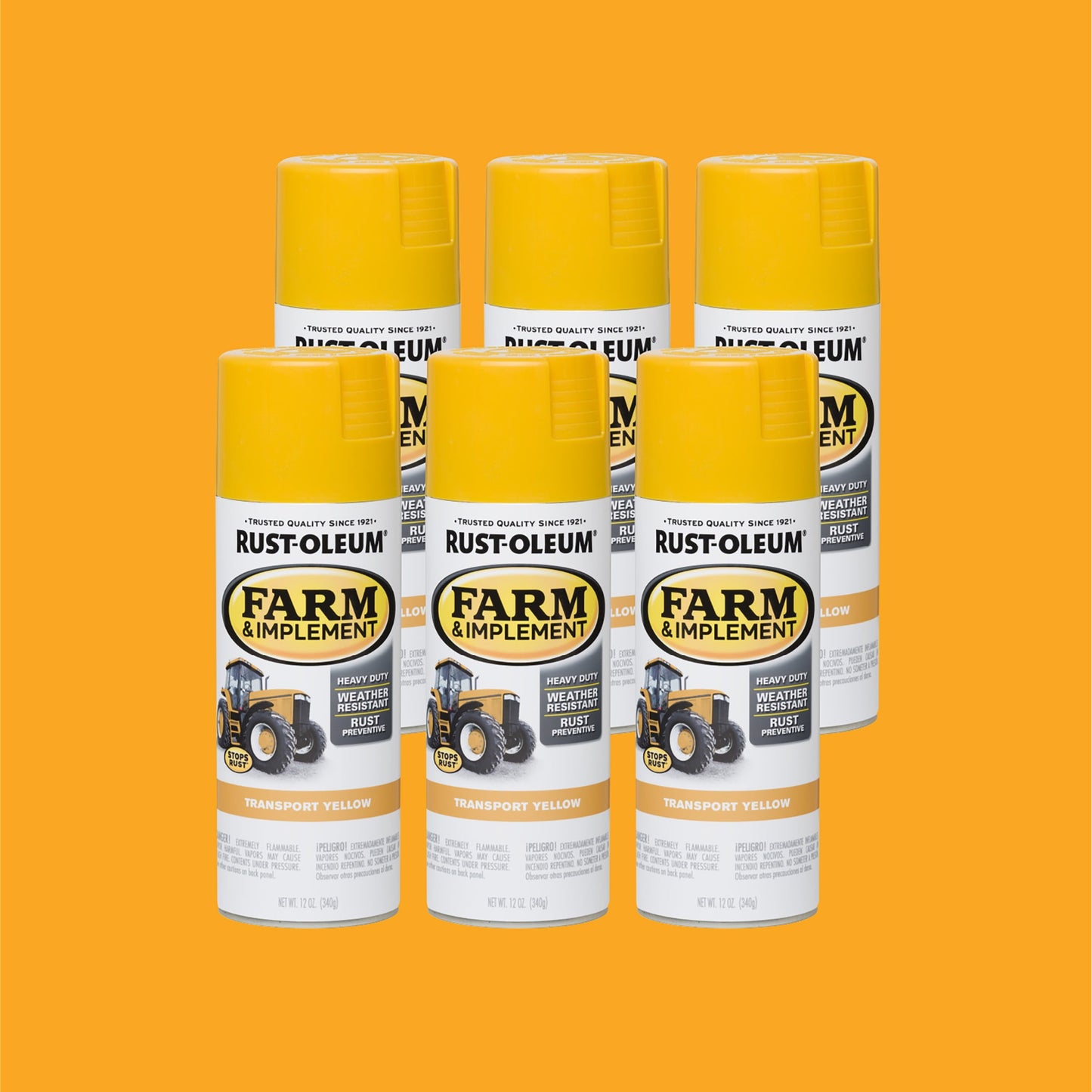6 Pack, Transport Yellow , Rust-Oleum Specialty Farm & Implement Gloss Spray Paint-280145, 12 oz