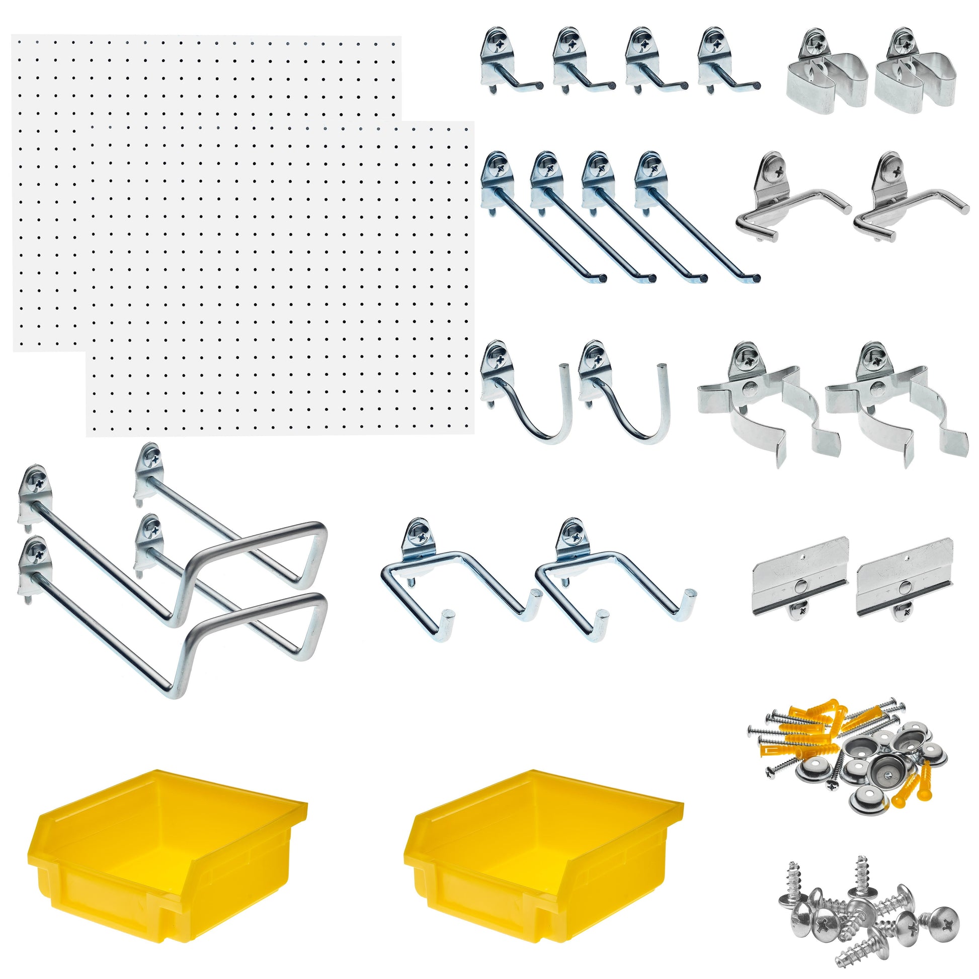Triton ProductsÂ® 64 Piece Steel DuraHook & Polypropylene Bin Assortment for DuraBoard or 1/8" and 1/4" Pegboard