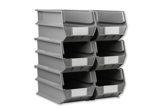 Triton Products LocBin 14-3/4 In. L x 8-1/4 In. W x 7 In. H Gray Stacking, Hanging, Interlocking Polypropylene Bins, 6 CT