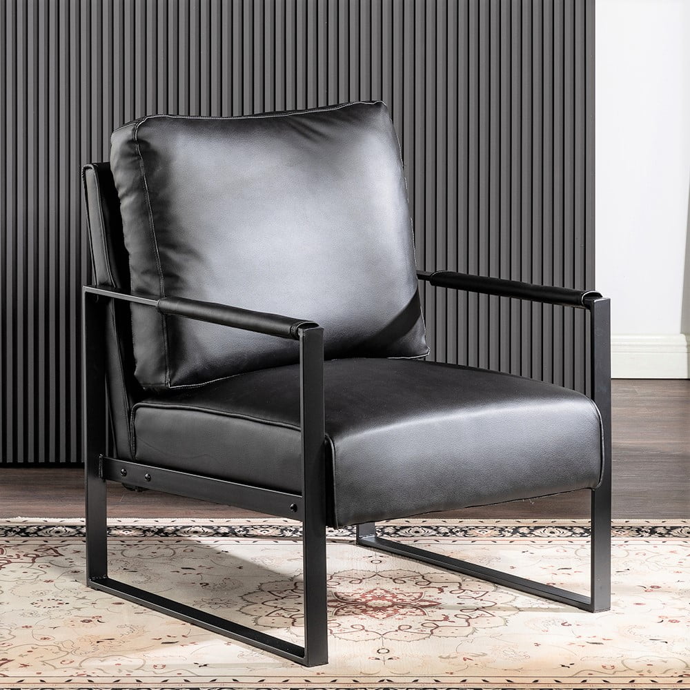 US Pride Furniture Hosam 25.4" PU/Microfiber Upholstery Metal Arms Chair Brown