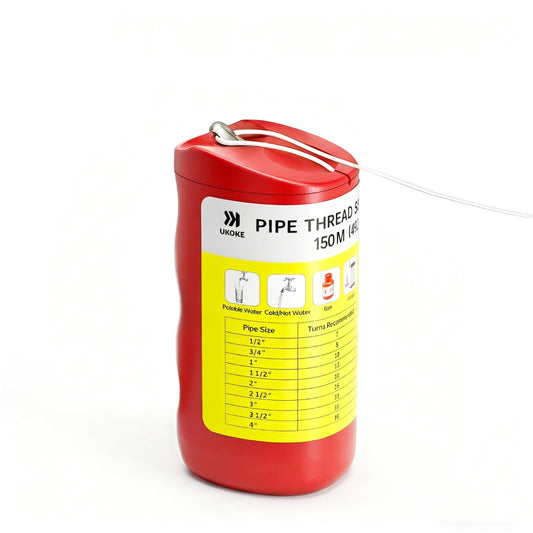 Ukoke 492ft Pipe Thread Sealant Cord â€“ Adjustable NPT Thread Sealer for Plumbing, Gas & HVAC, Cleaner PTFE Tape Upgrade for Stainless Steel, PVC & Copper Pipes (1/8" to 4" Fittings)-150M