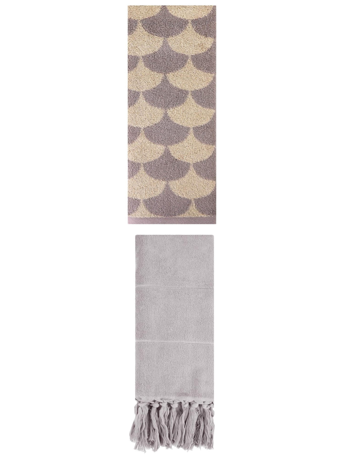 Unique Bargains 2 Pack Cotton Geometric Hand Towels Grey/Brown 14"x30"/13"x29"