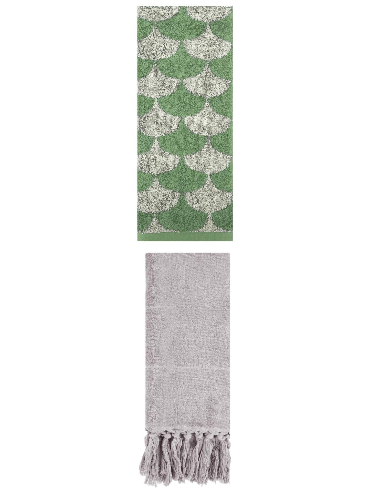 Unique Bargains 2 Pack Cotton Geometric Hand Towels Grey/Green 14"x30"/13"x29"