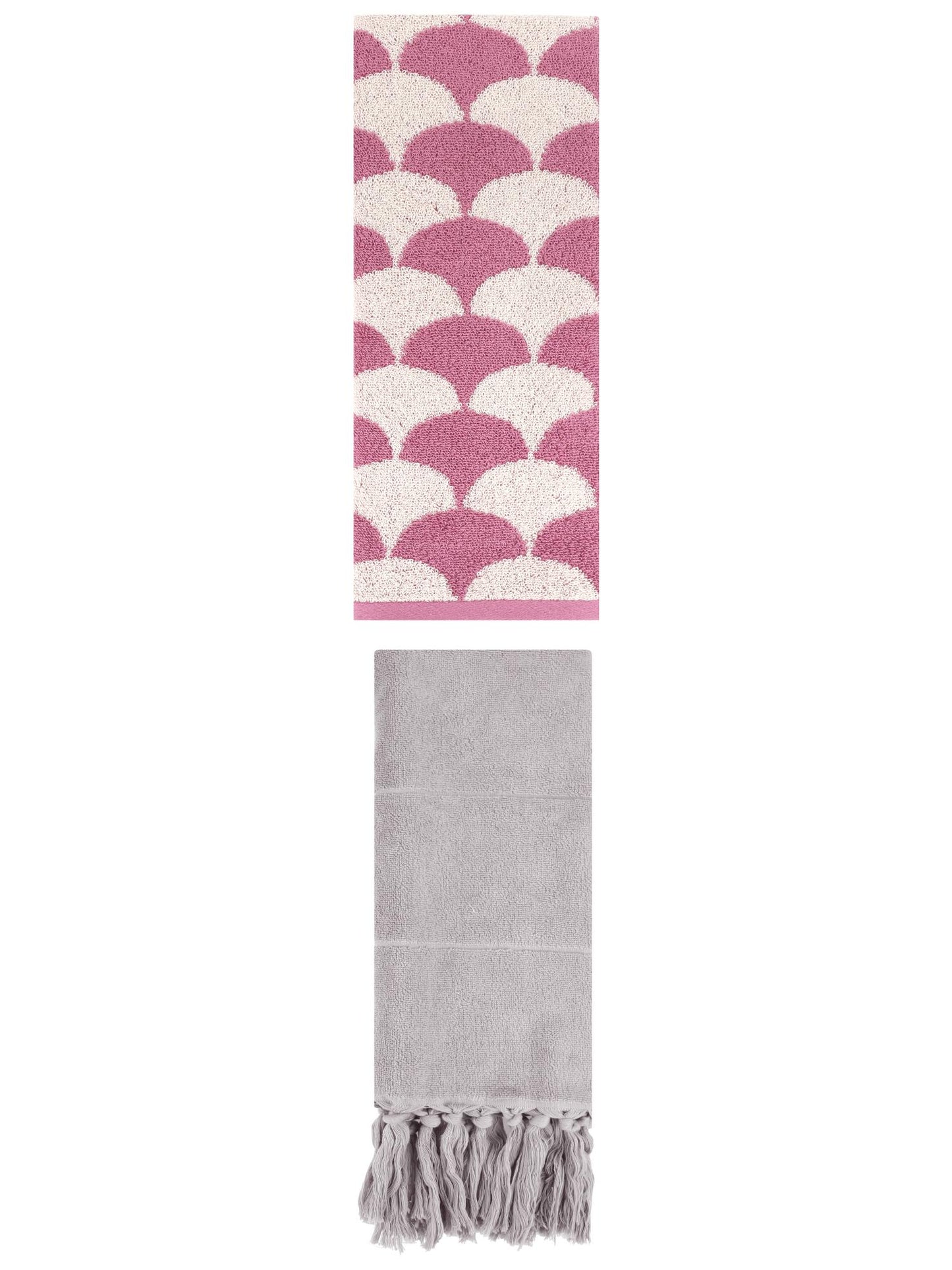 Unique Bargains 2 Pack Cotton Geometric Hand Towels Grey/Pink 14"x30"/13"x29"