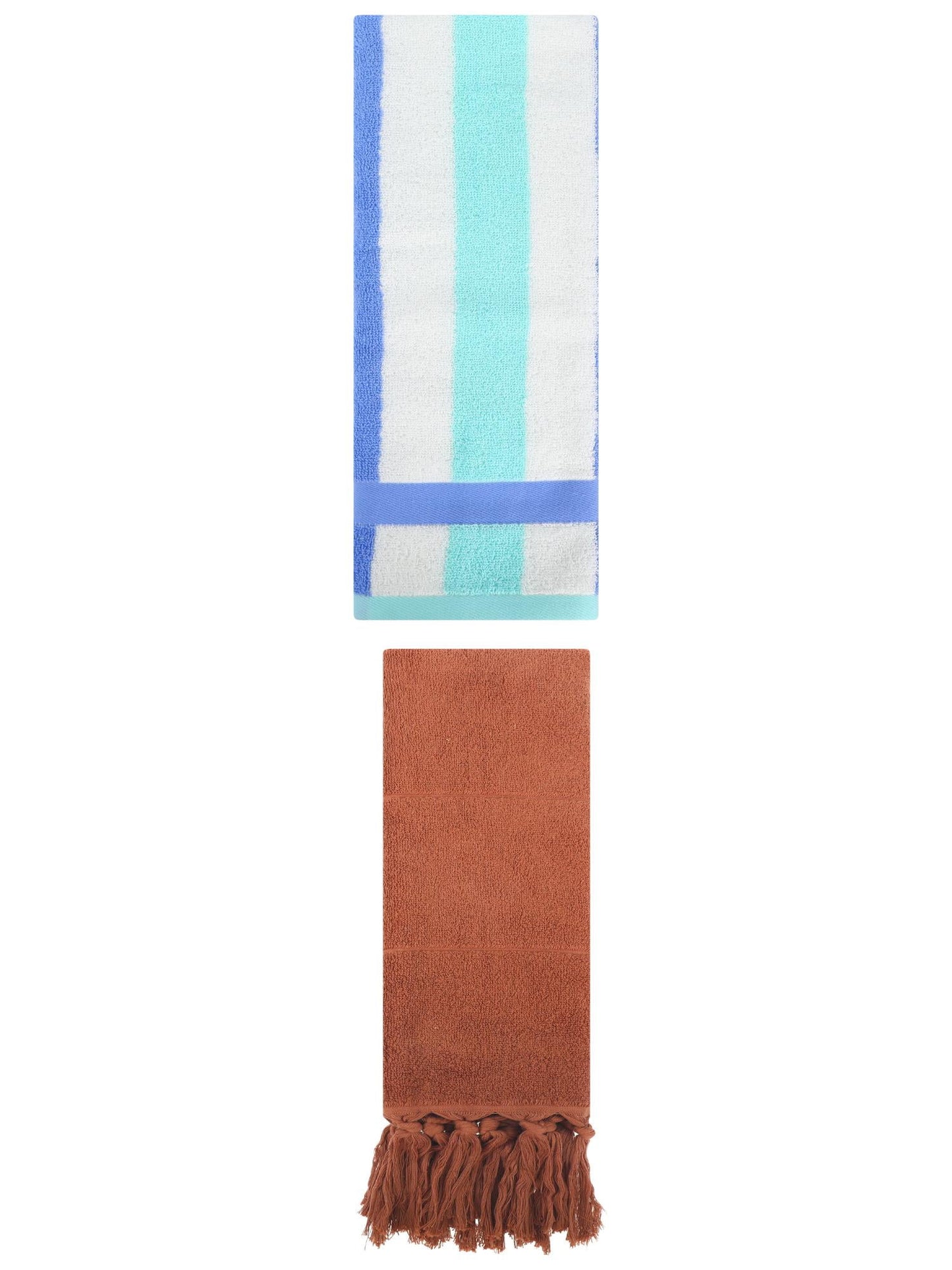 Unique Bargains 2 Pack Soft Decorative Hand Towel Brown/Blue Green 14"x30"/13"x29"