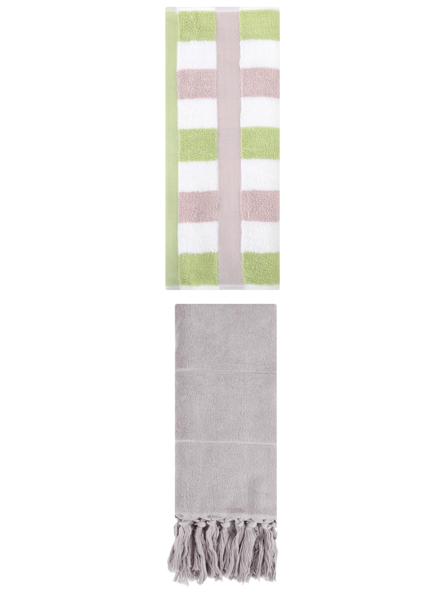 Unique Bargains 2 Pack Soft Decorative Hand Towel Grey/Green 14"x30"/13"x29"