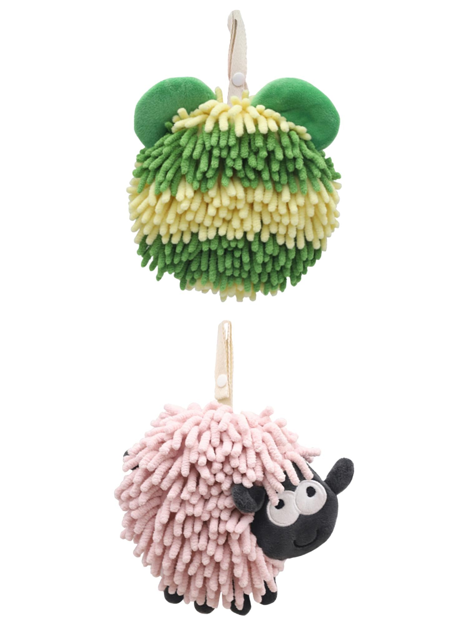 Unique Bargains 2 Packs Chenille Fuzzy Bathroom Hand Towels 7" x 7" Green/Pink