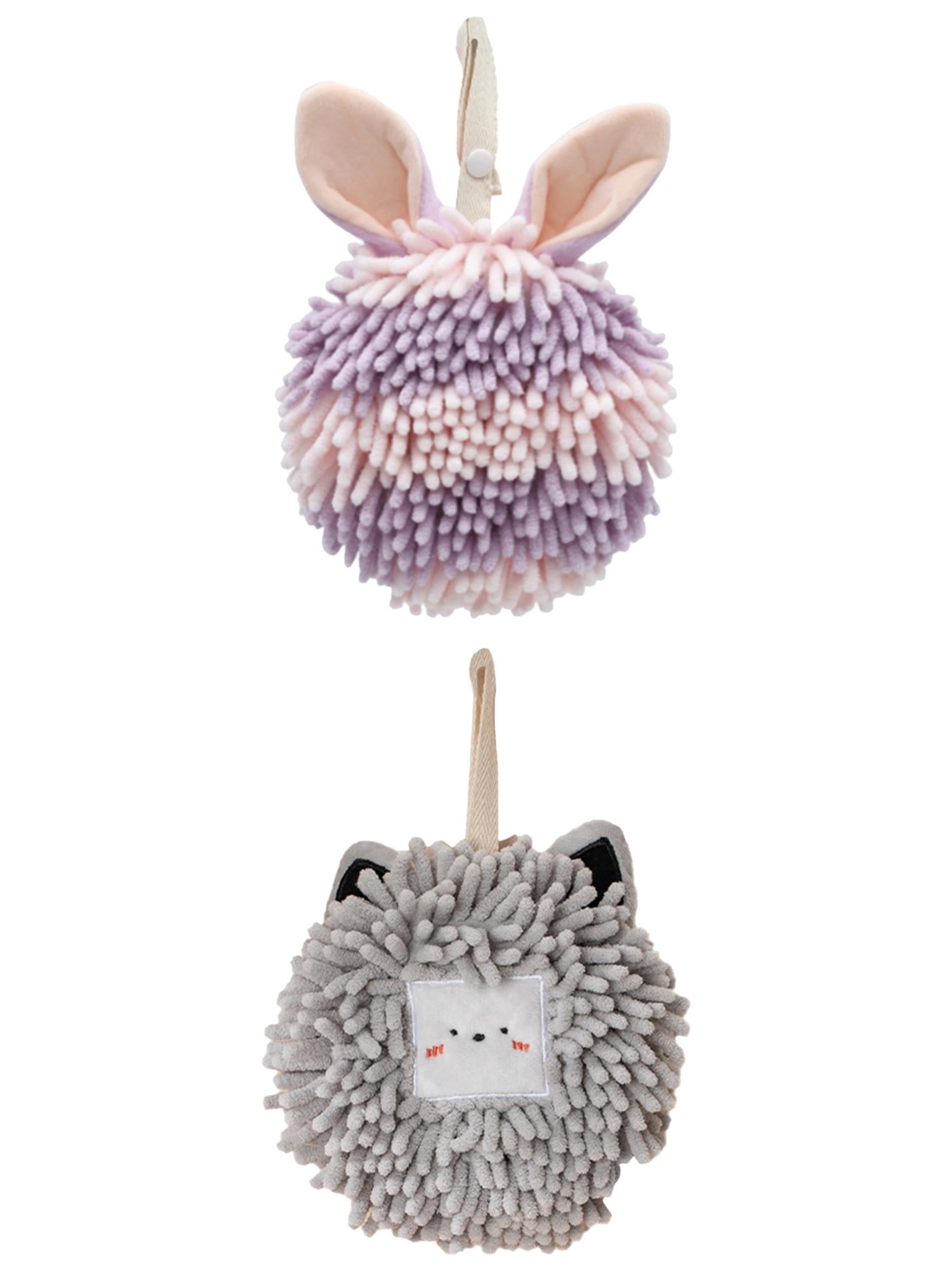 Unique Bargains 2 Packs Chenille Fuzzy Hand Towels 7" x 7" Light Grey/Purple