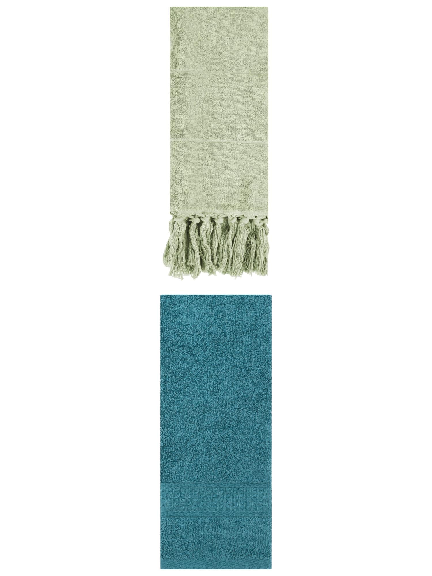 Unique Bargains 2 Packs Textured Tassels Hand Towel Green/Dark Green 14" x 30"/13" x 30"