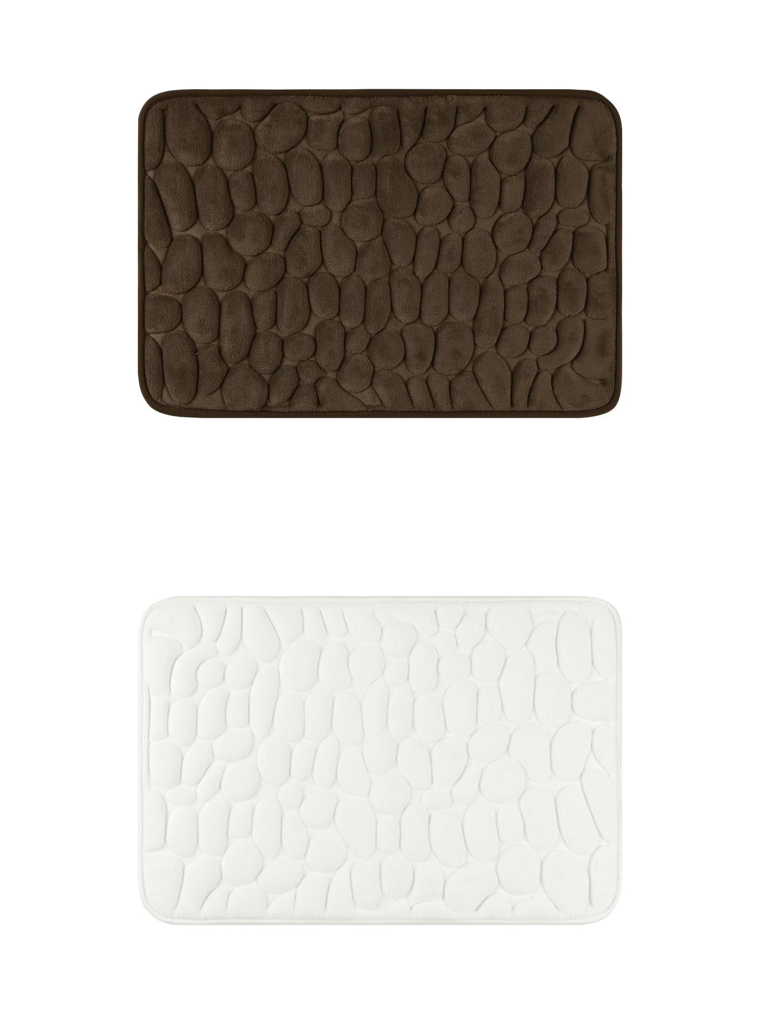 Unique Bargains 2 Pcs Bath Mat Quick Dry Bath Mats Brown/Milky White 20" x 32"