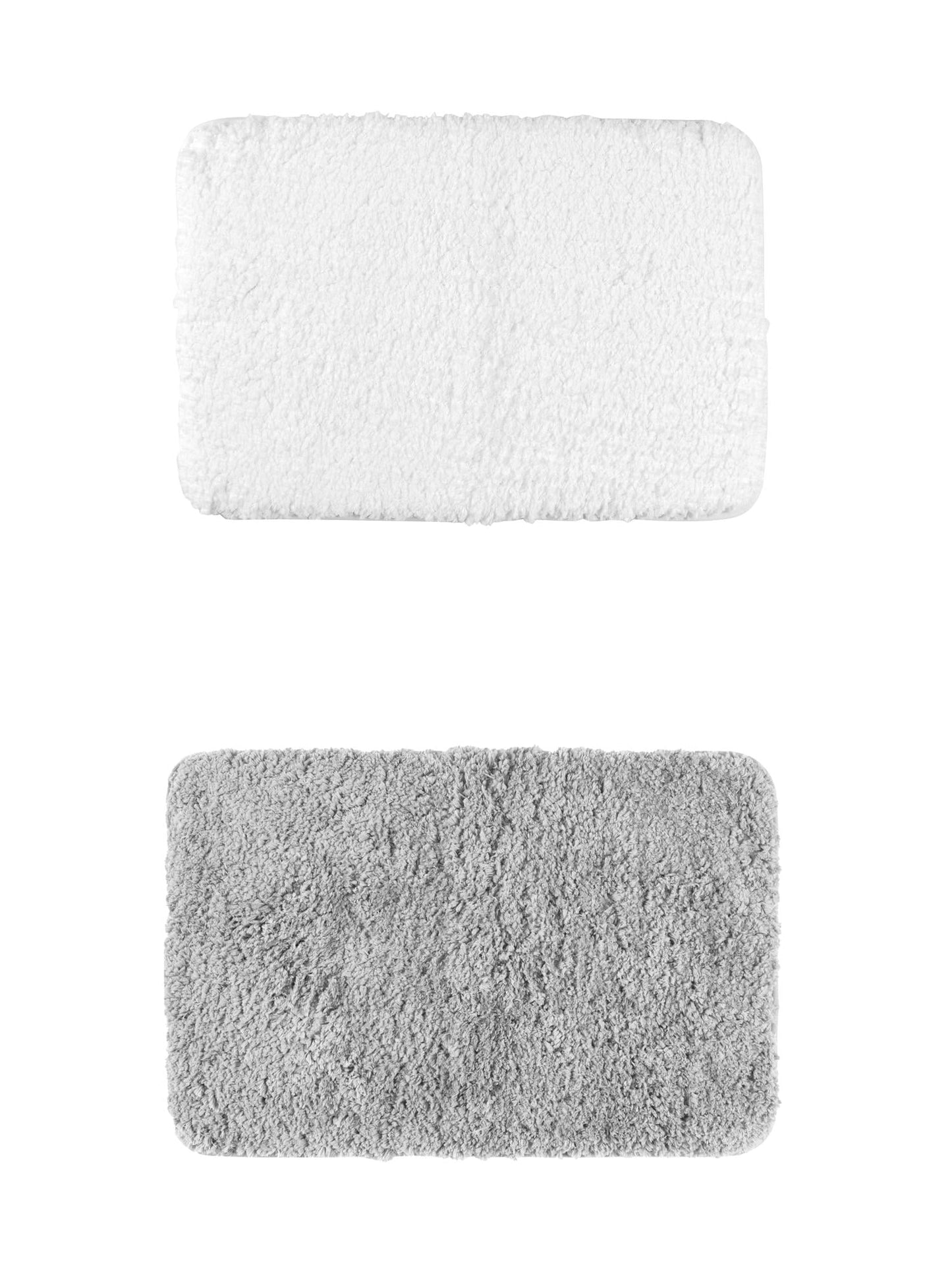 Unique Bargains 2 Pcs Extra Soft Thick Microfiber Non-Slip Plush Bath Mats White/Grey 16" x 24"