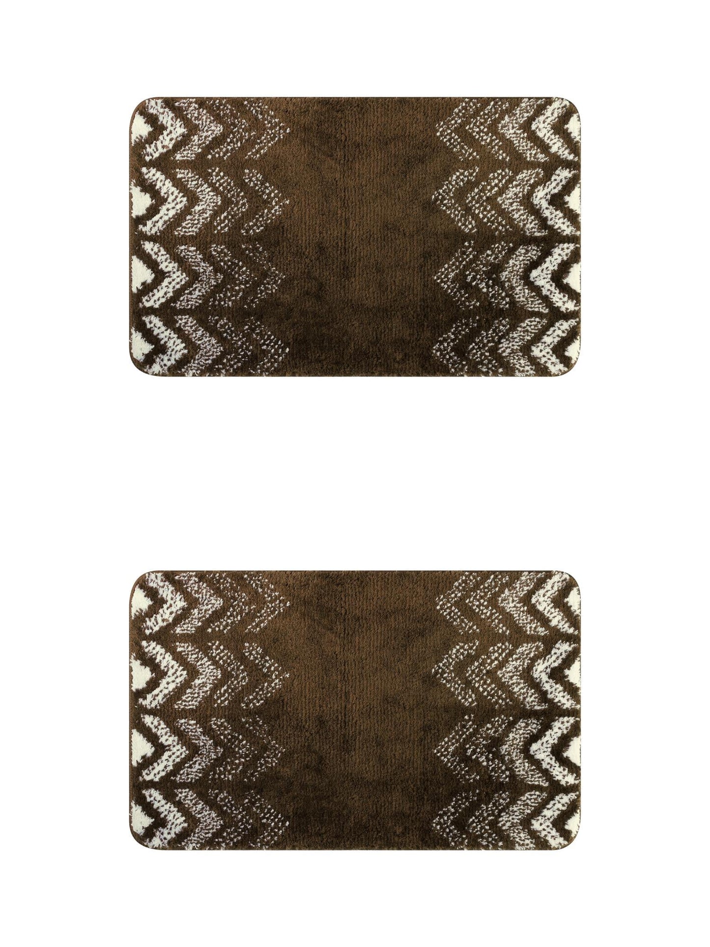 Unique Bargains 2 Pcs Geometric Patterns Bathroom Mats Absorbent Non-Slip Bath Rugs Brown 20" x 32"