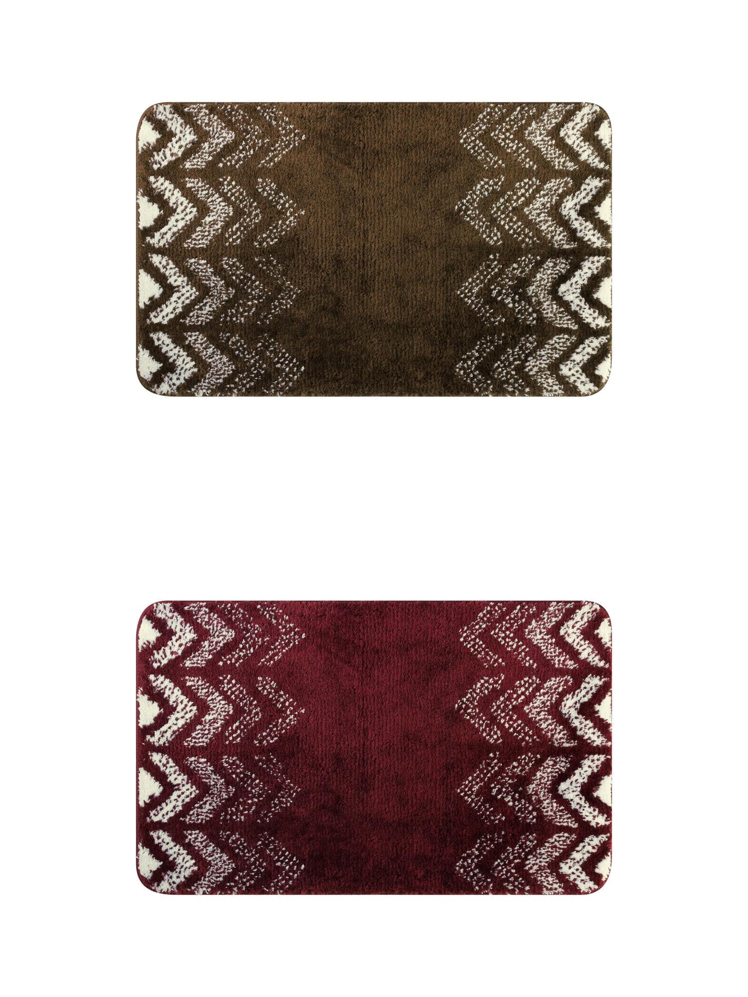 Unique Bargains 2 Pcs Geometric Patterns Bathroom Mats Absorbent Non-Slip Bath Rugs Brown/Red 16" x 24"