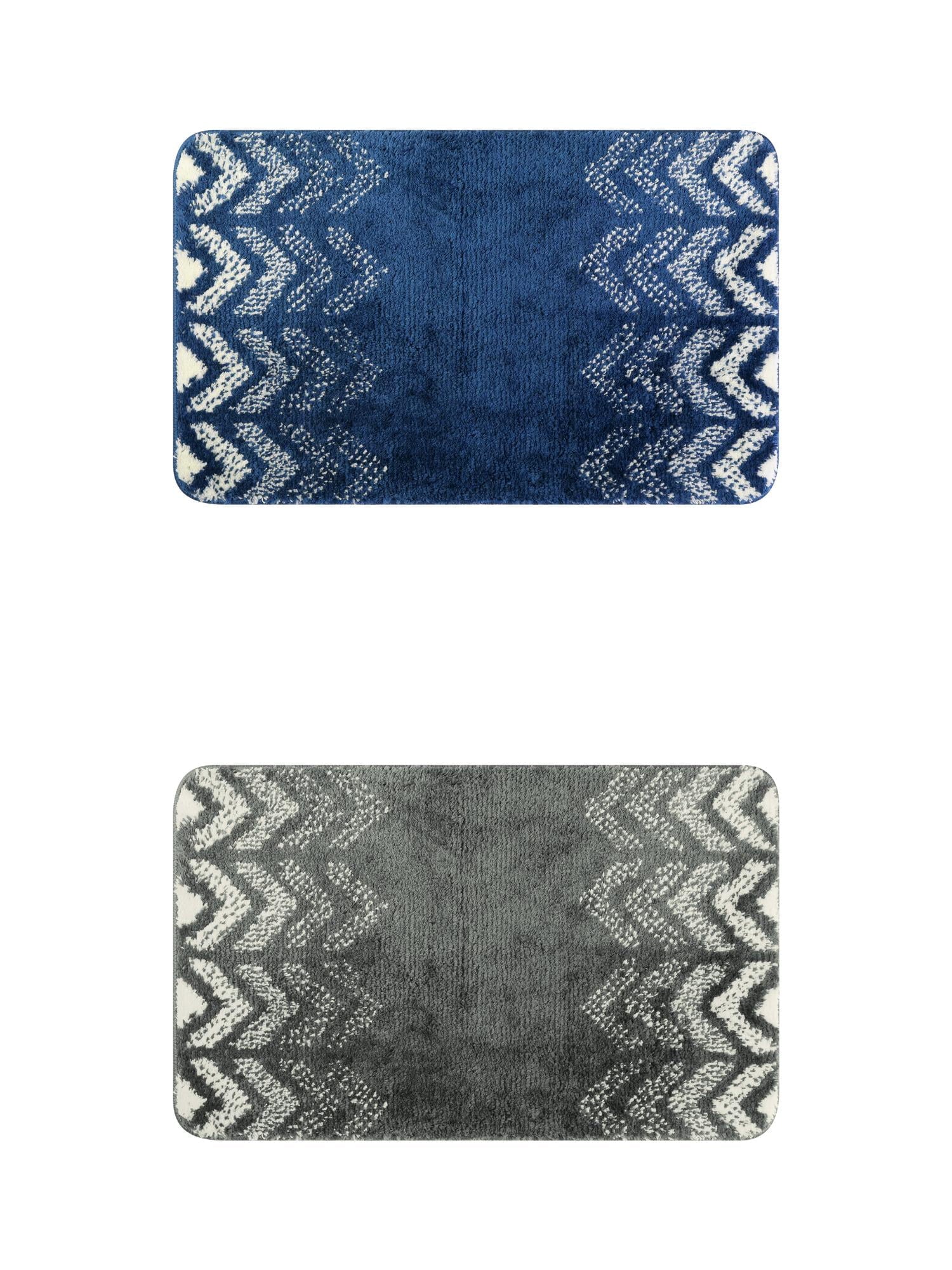 Unique Bargains 2 Pcs Geometric Patterns Bathroom Mats Absorbent Non-Slip Bath Rugs Dark Grey/Blue 20" x 32"