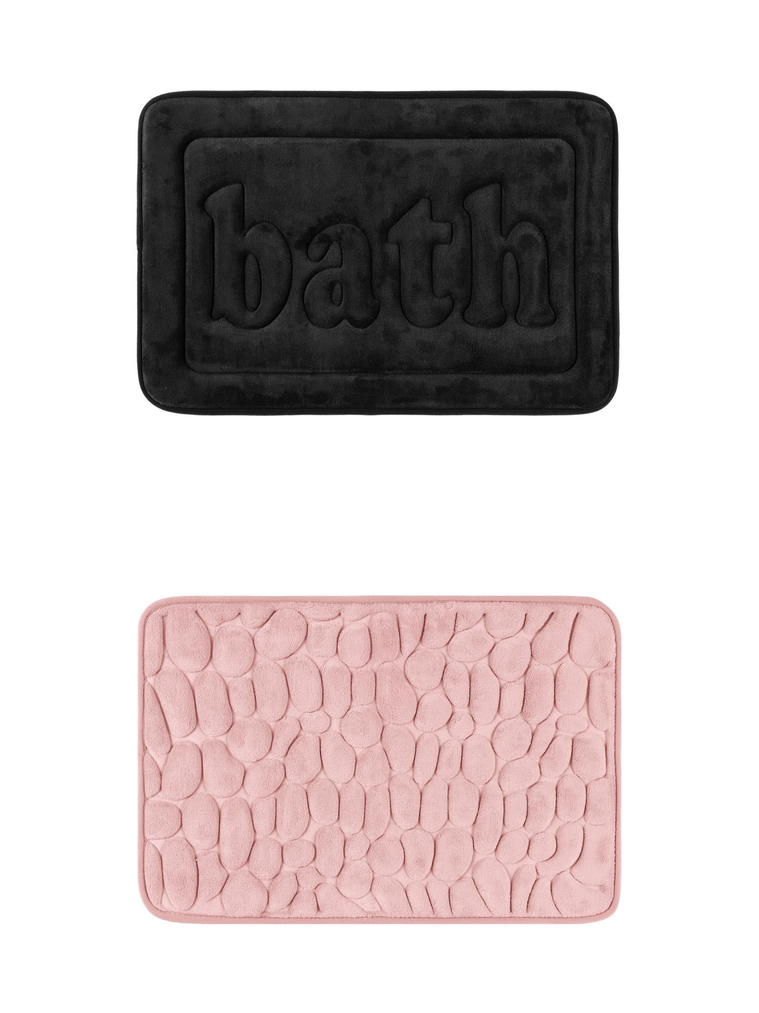 Unique Bargains 2 Pcs Memory Foam Absorbent Bathroom Rugs Black/Pink 16" x 24"