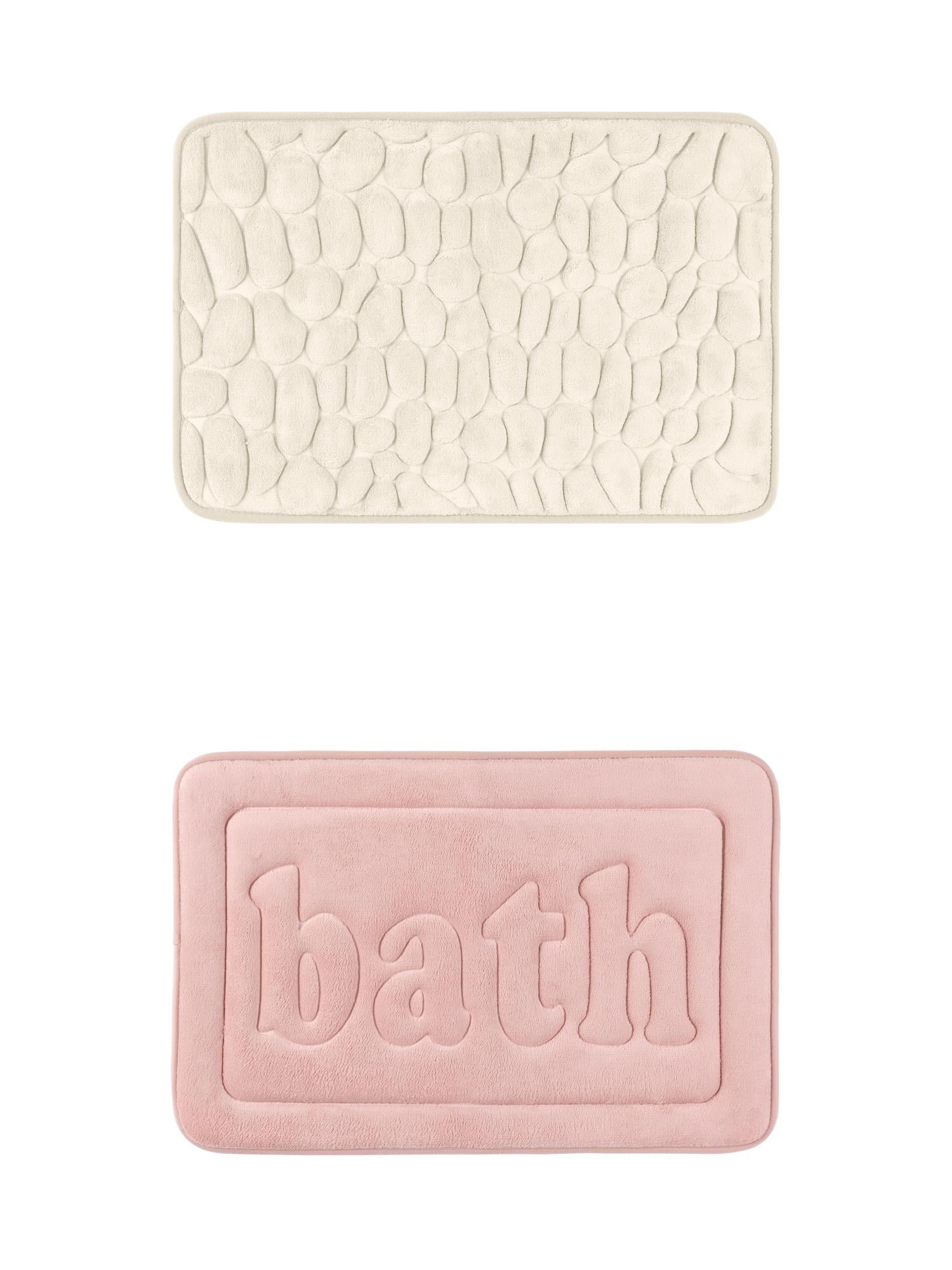 Unique Bargains 2 Pcs Memory Foam Absorbent Bathroom Rugs Khaki/Pink 16" x 24"