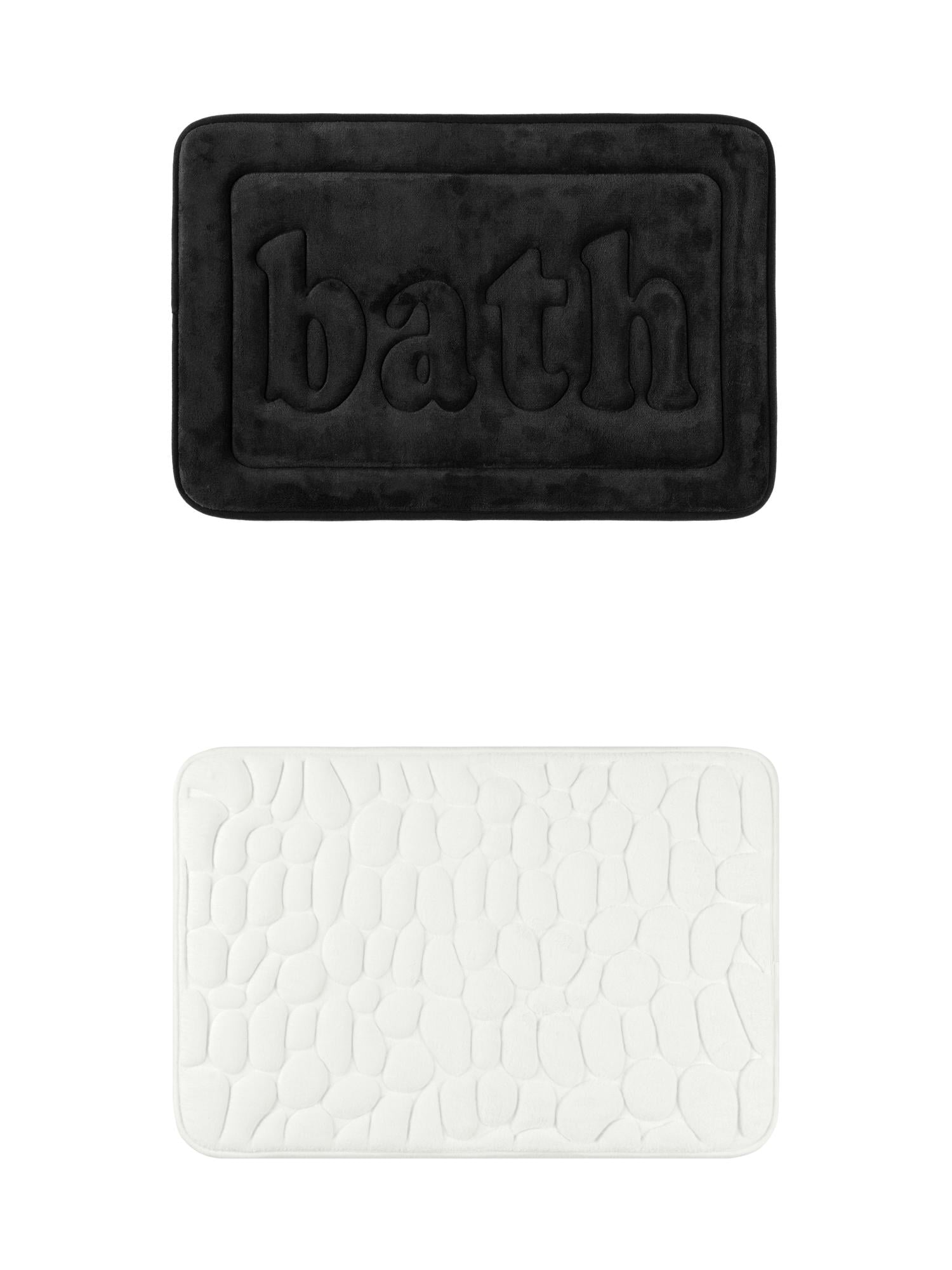 Unique Bargains 2 Pcs Memory Foam Absorbent Bathroom Rugs Milky White/Black 16" x 24"