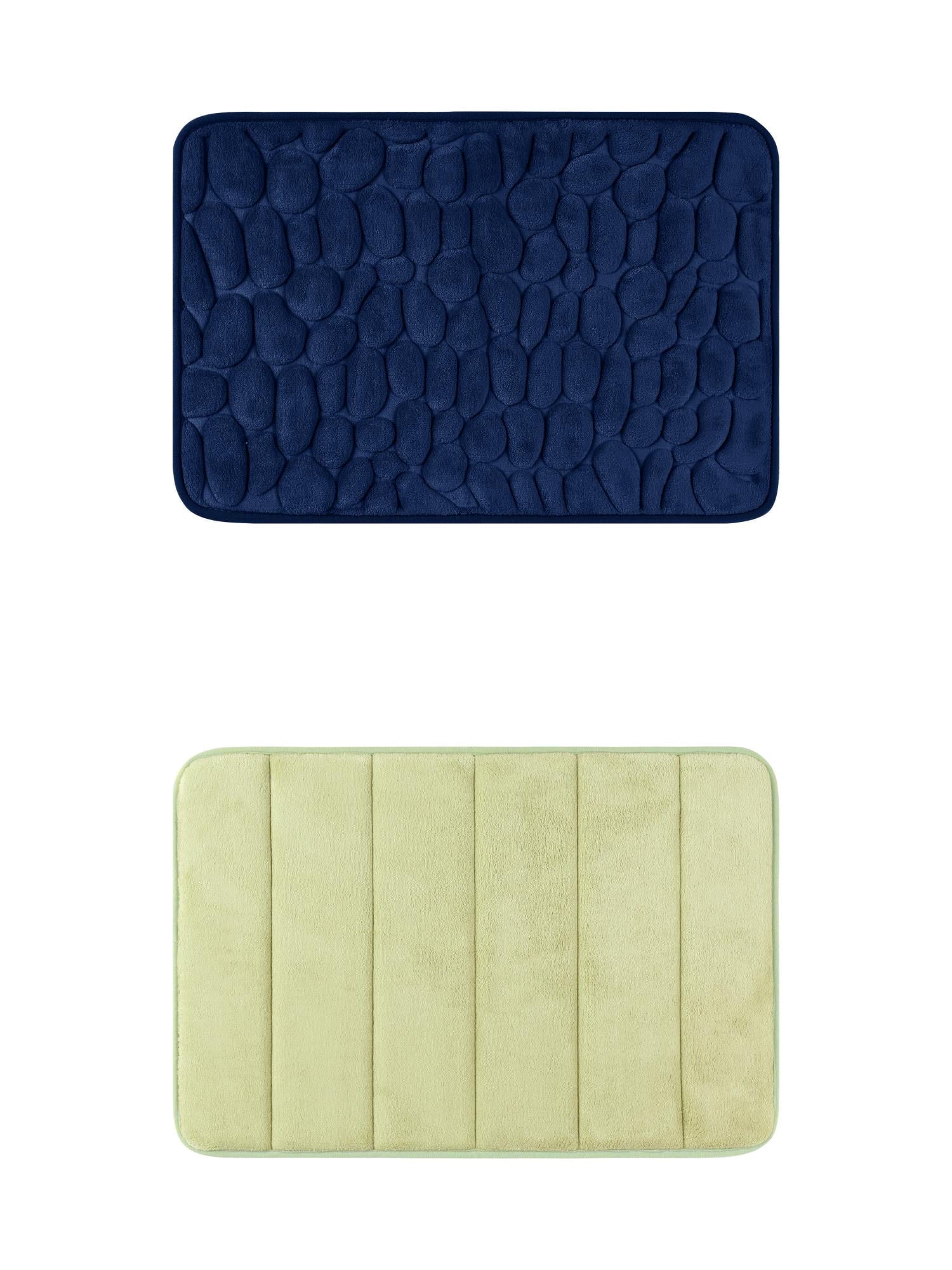 Unique Bargains 2 Pcs Non Slip Soft Bathroom Mat Green/Navy Blue 16" x 24"