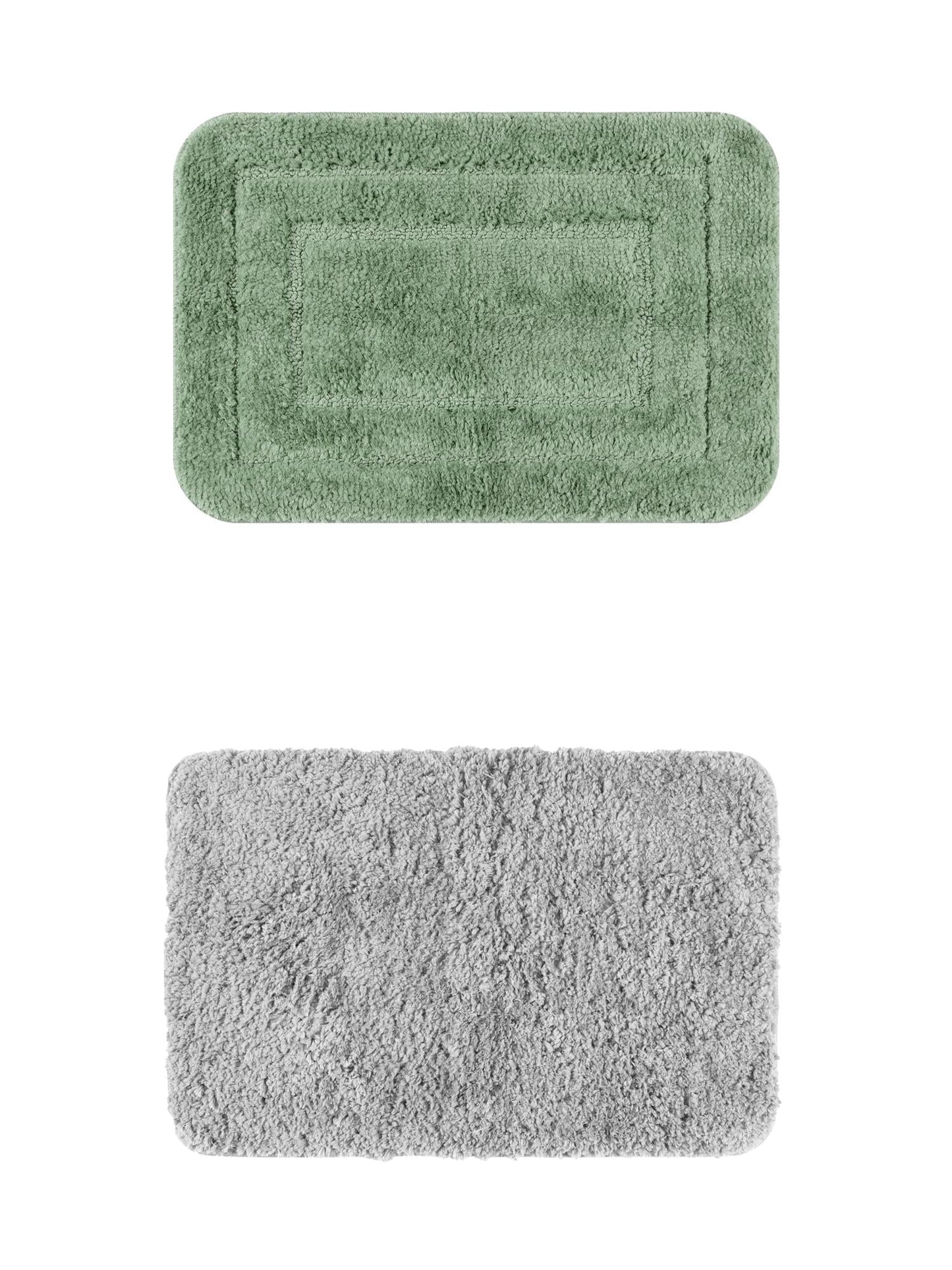 Unique Bargains 2 Pcs Non-Slip Soft Quick Dry Bath Rugs Grey/Light Green 20" x 32"