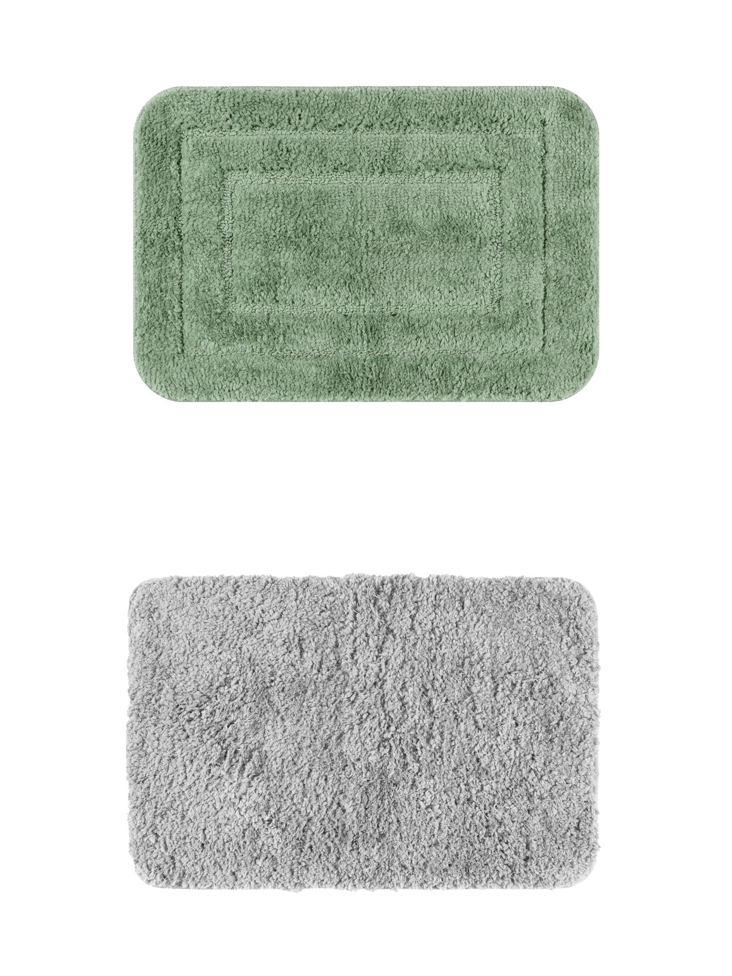 Unique Bargains 2 Pcs Non-Slip Soft Quick Dry Bath Rugs Grey/Light Green 20" x 32"