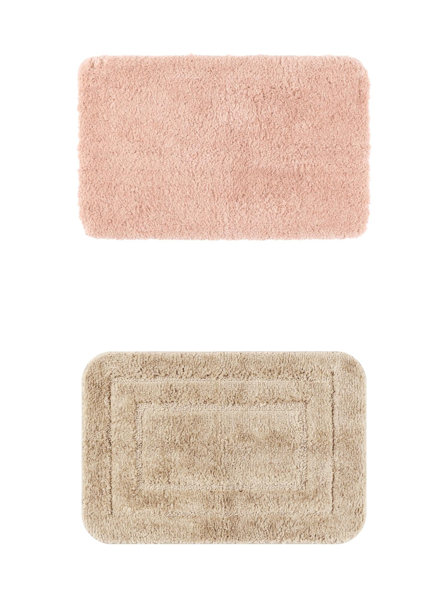 Unique Bargains 2 Pcs Non-Slip Soft Quick Dry Bath Rugs Pink/Khaki 20" x 32"