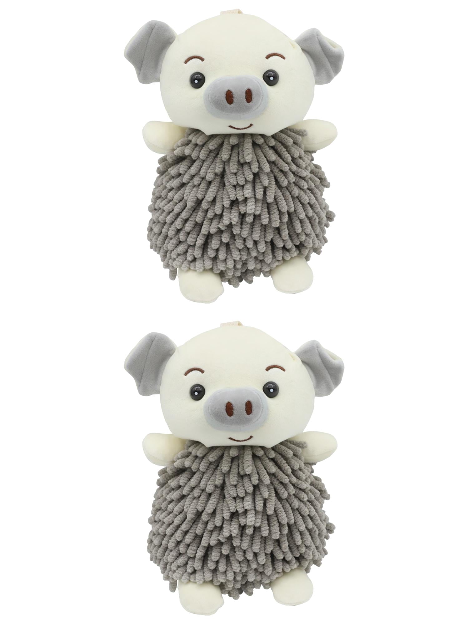 Unique Bargains 2 Pcs Piggy Chenille Hand Towels 7" x 11" Grey