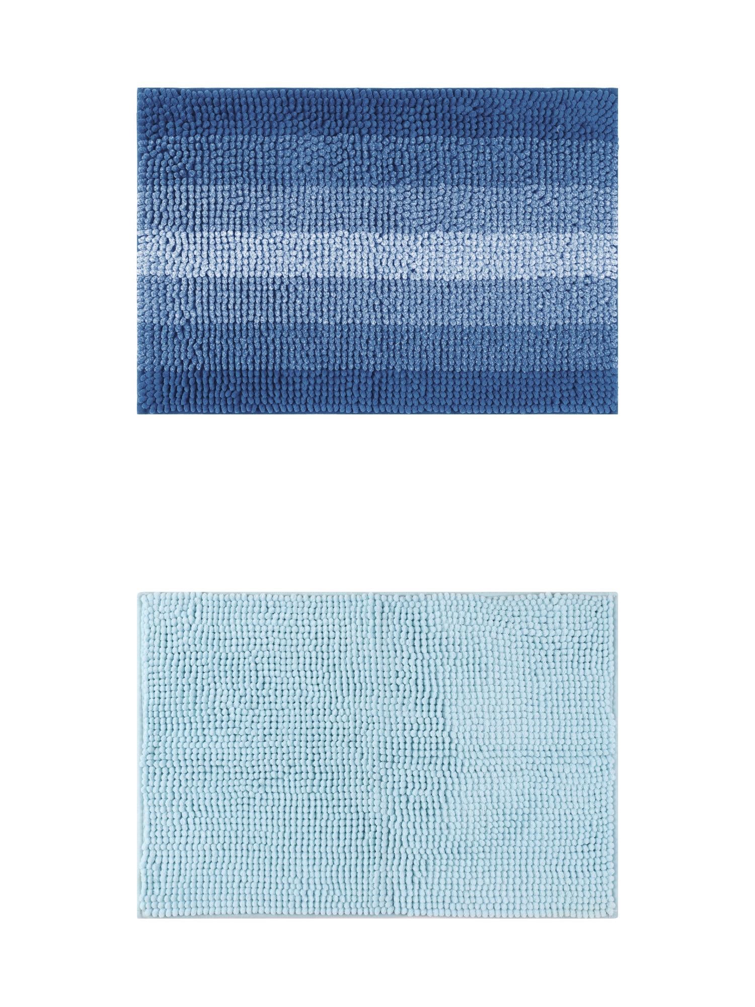 Unique Bargains 2 Pcs Plush Fluffy Extra Thick Mat Blue/Navy Blue 20" x 32"