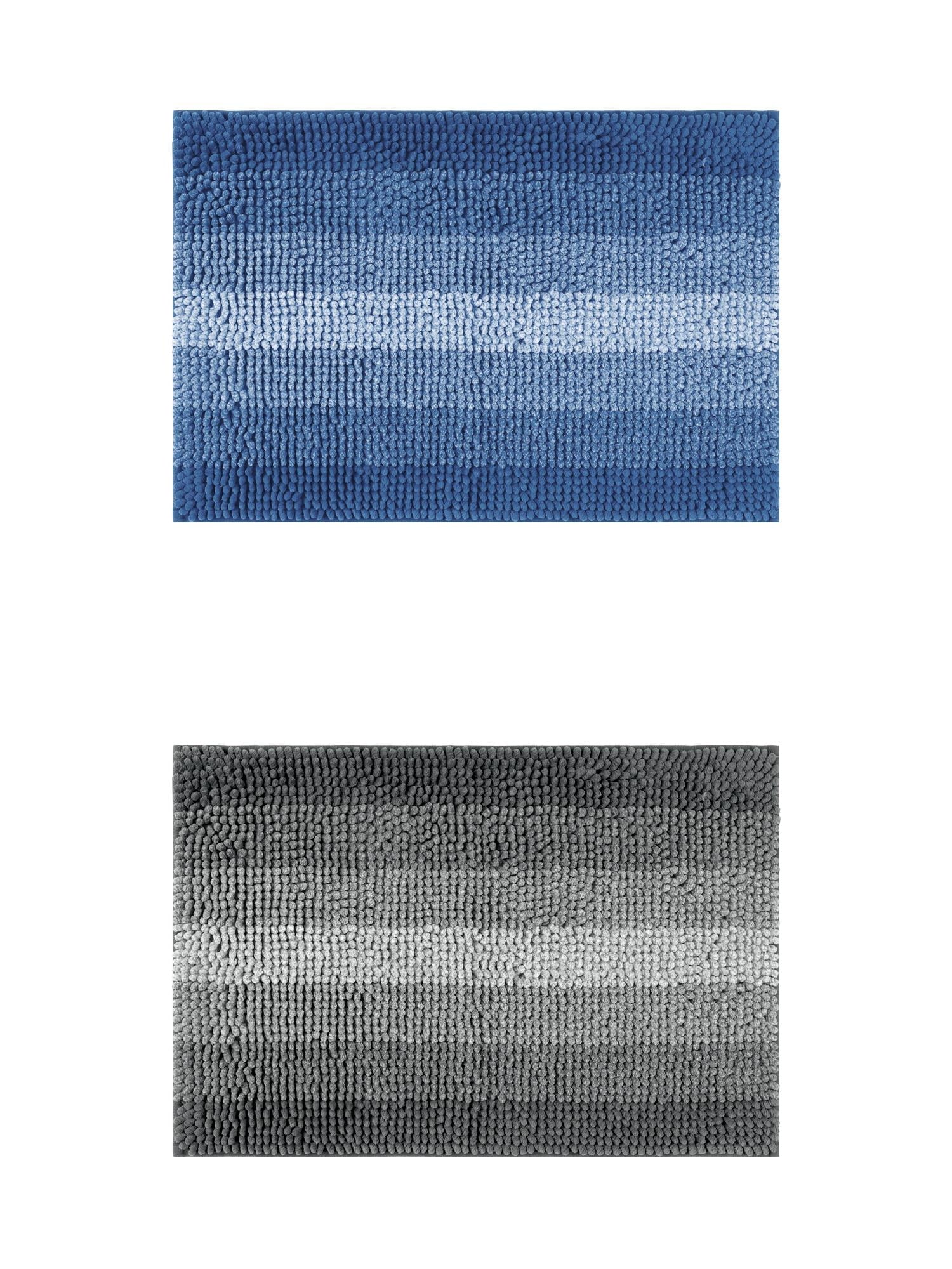 Unique Bargains 2 Pcs Striped Mats Non-Slip Bath Carpet Navy Blue/Black 20" x 32"