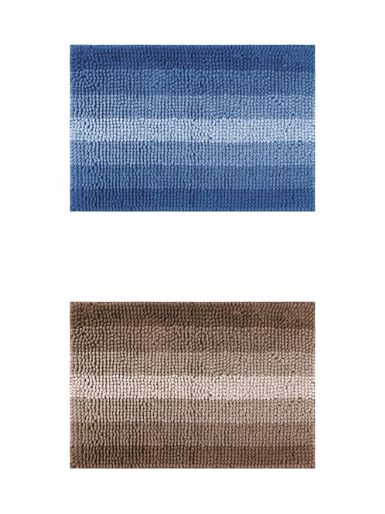 Unique Bargains 2 Pcs Striped Mats Non-Slip Bath Carpet Navy Blue/Coffee 20" x 32"