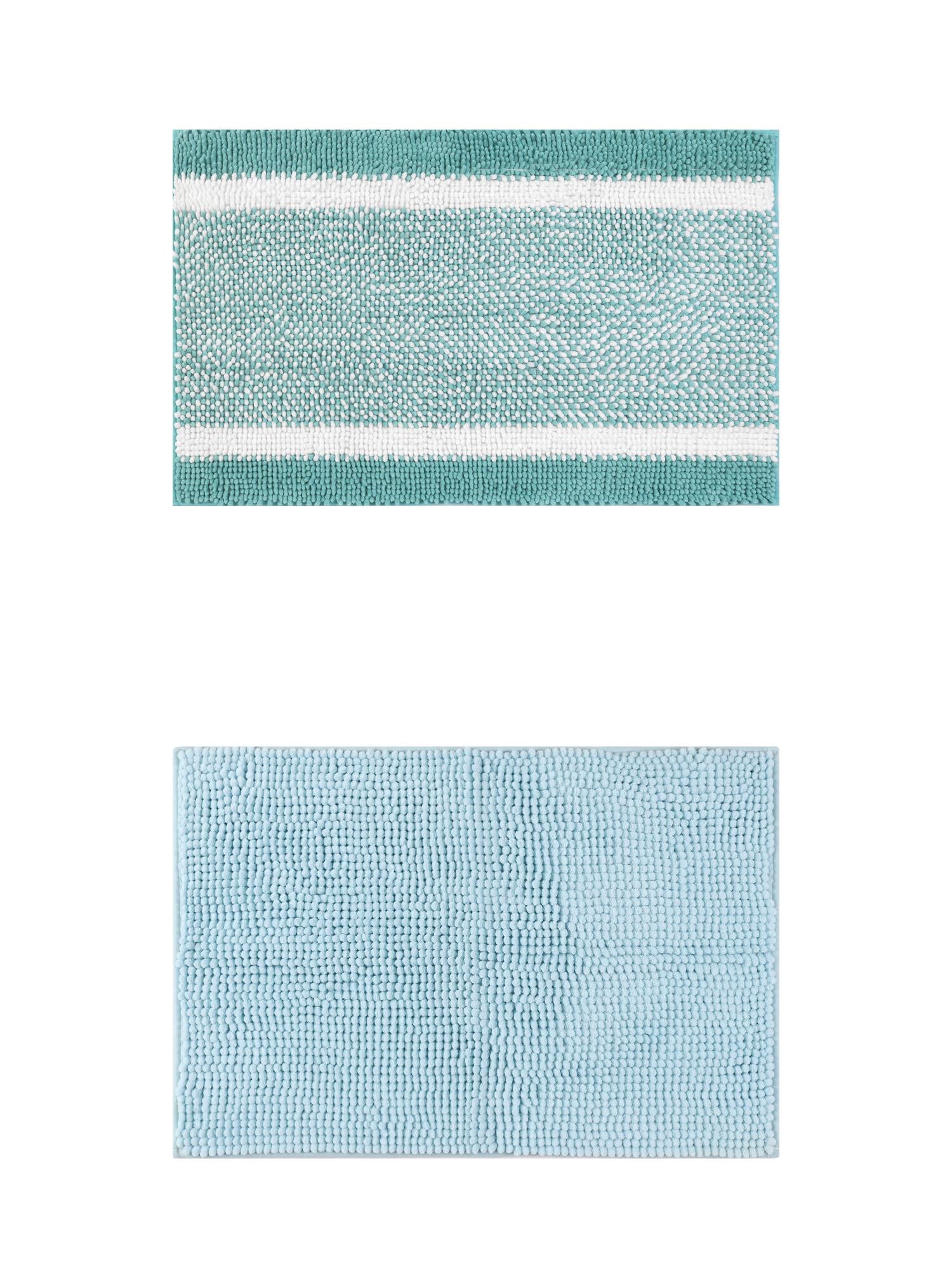 Unique Bargains 2 Pcs Room Rug Mat Plush Shaggy Carpet Blue/Green 20" x 32"