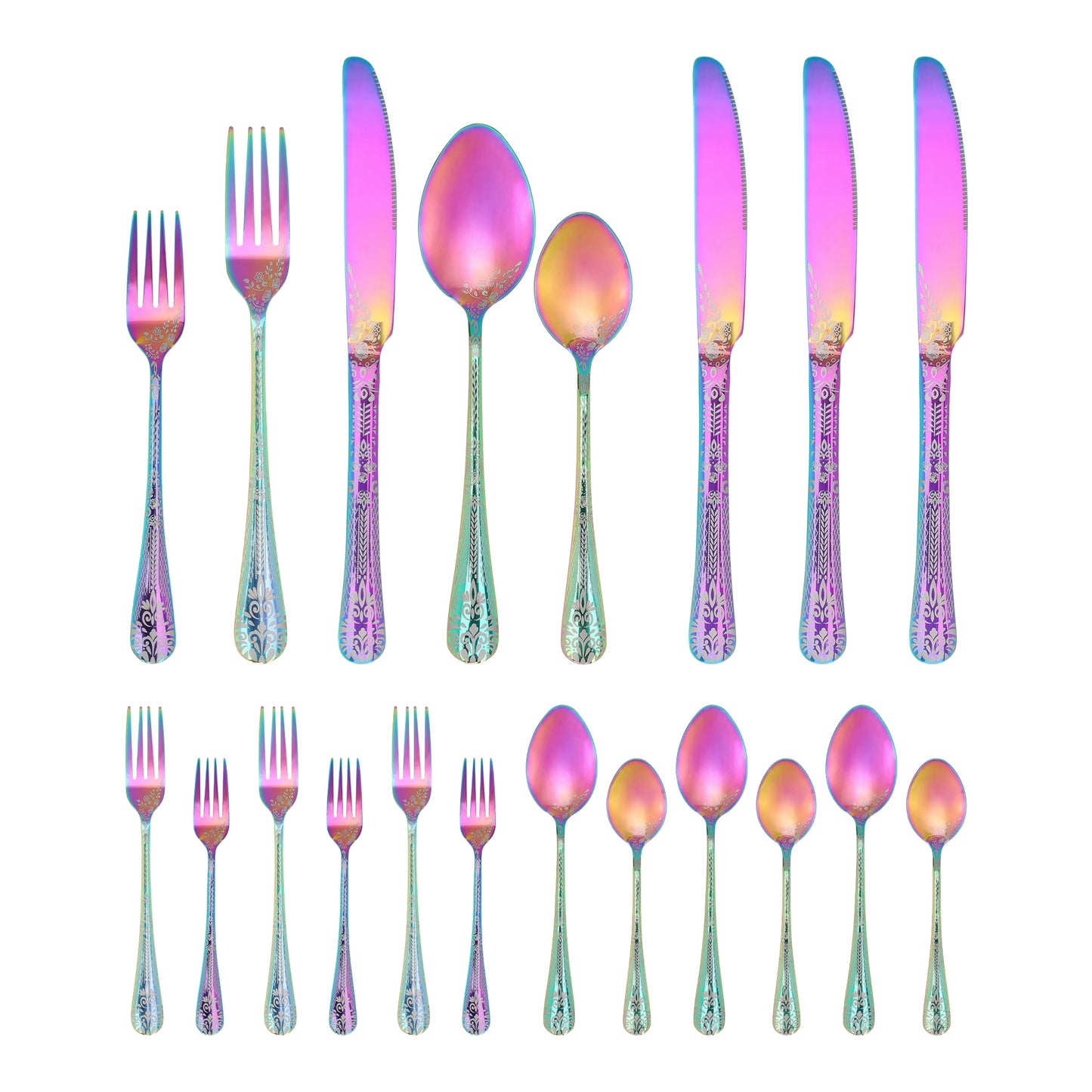 Unique Bargains 20 Piece Floral Stainless Steel Flatware Set for 4 Modern Cutlery Colorful