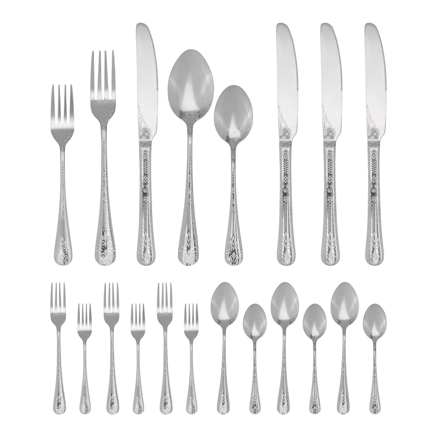 Unique Bargains 20 Piece Floral Stainless Steel Flatware Set for 4 Modern Cutlery Silver