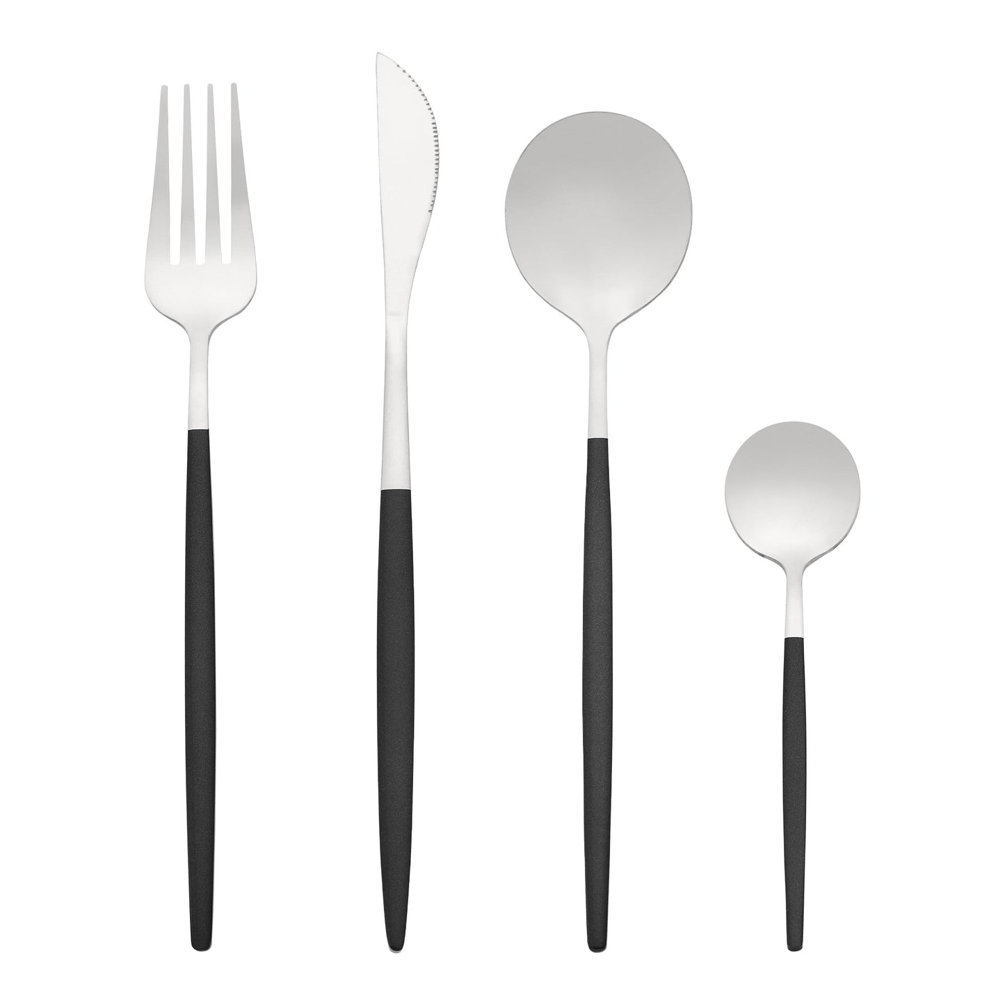 Unique Bargains 24 Pieces Stainless Steel Silverware Flatware Set Black