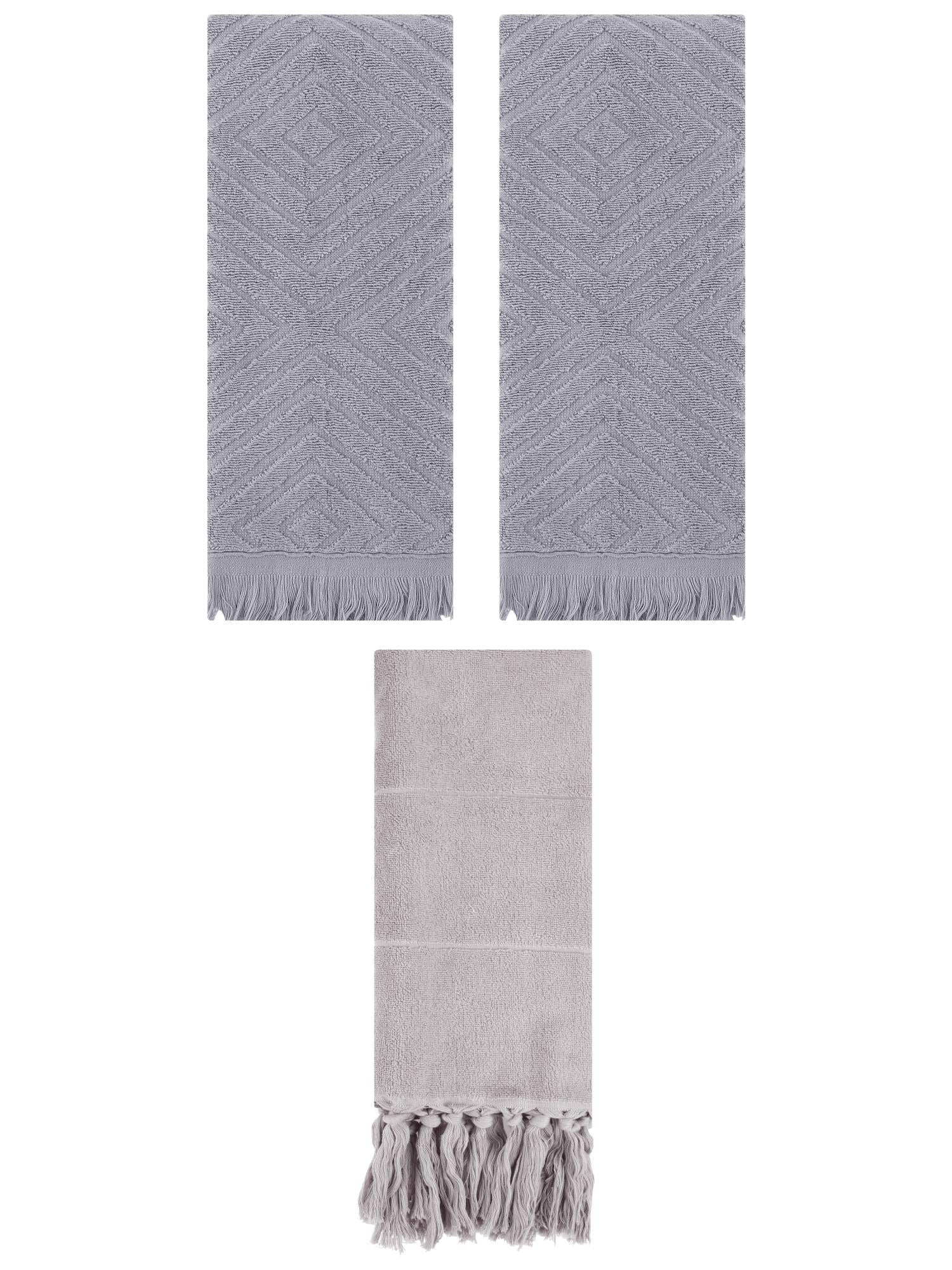 Unique Bargains 3 Pack Absorbent Hand Towels with tassel Grey 14"x30"/13"x29"