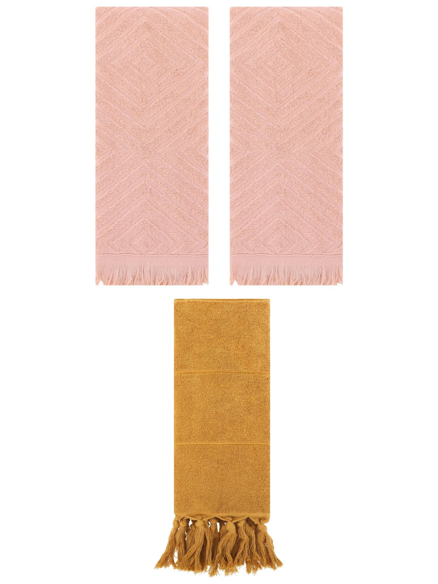 Unique Bargains 3 Pack Absorbent Hand Towels with tassel Yellow/Orange 14"x30"/13"x29"