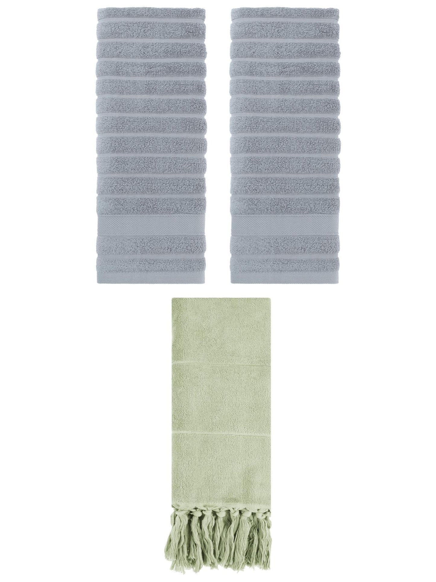 Unique Bargains 3 Pack Cotton Bathroom Hand Towels 14" x 30" Green/Grey
