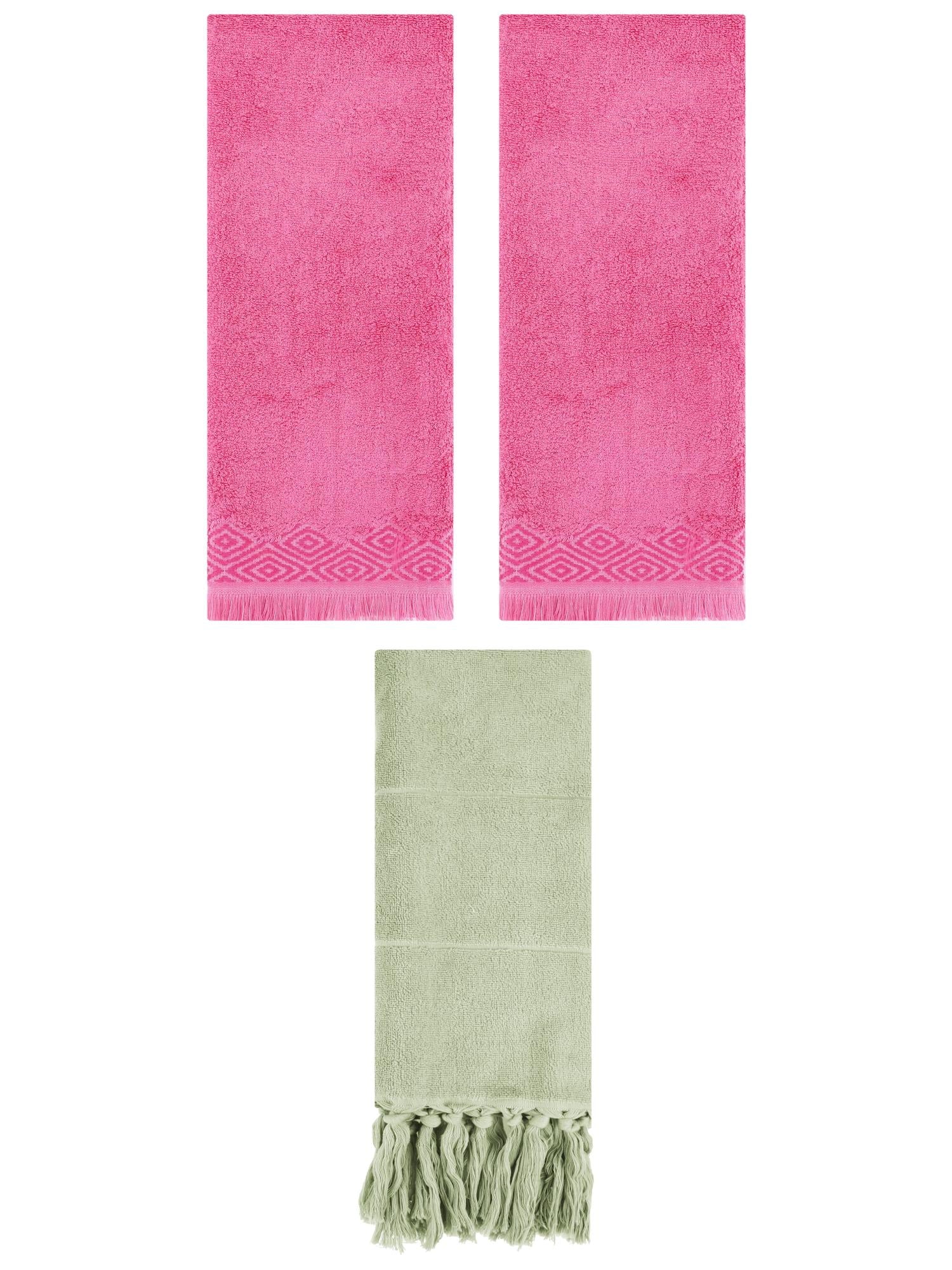 Unique Bargains 3 Pack Cotton Turkish Hand Towels Green/Pink 14"x30"/13"x29"
