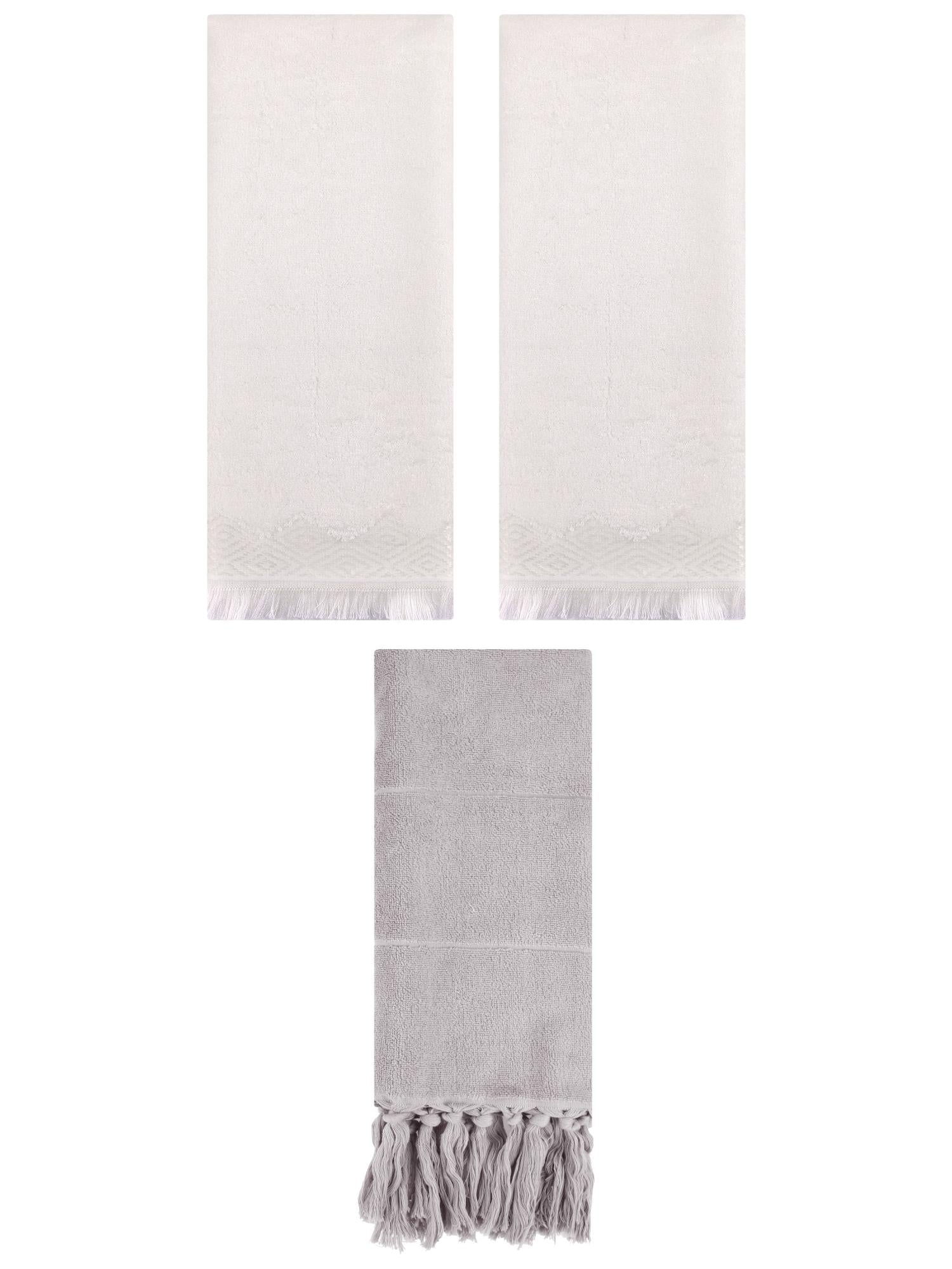 Unique Bargains 3 Pack Cotton Turkish Hand Towels Grey/Beige 14"x30"/13"x29"